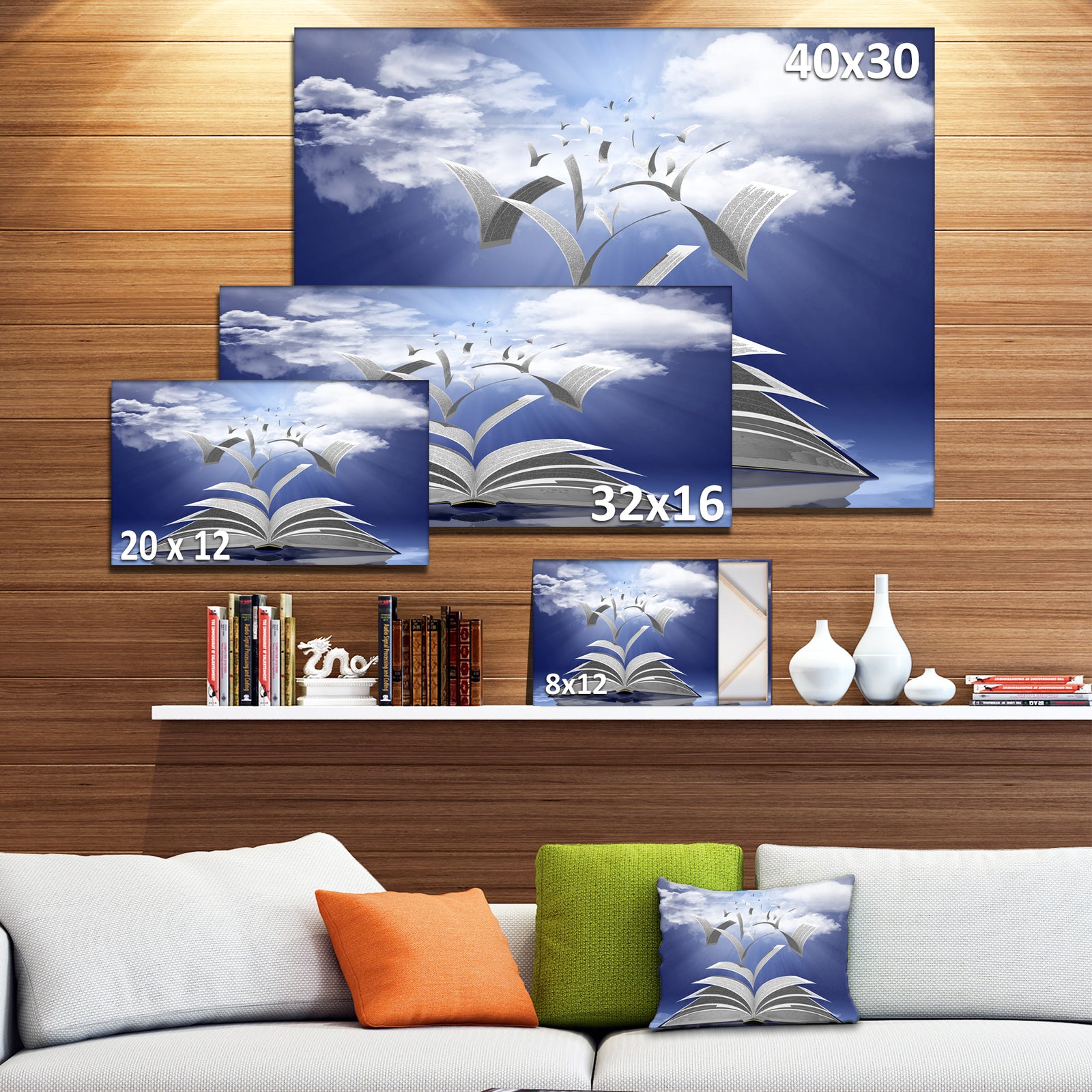 Book Pages Skyward'Extra Large Abstract Canvas Art Print