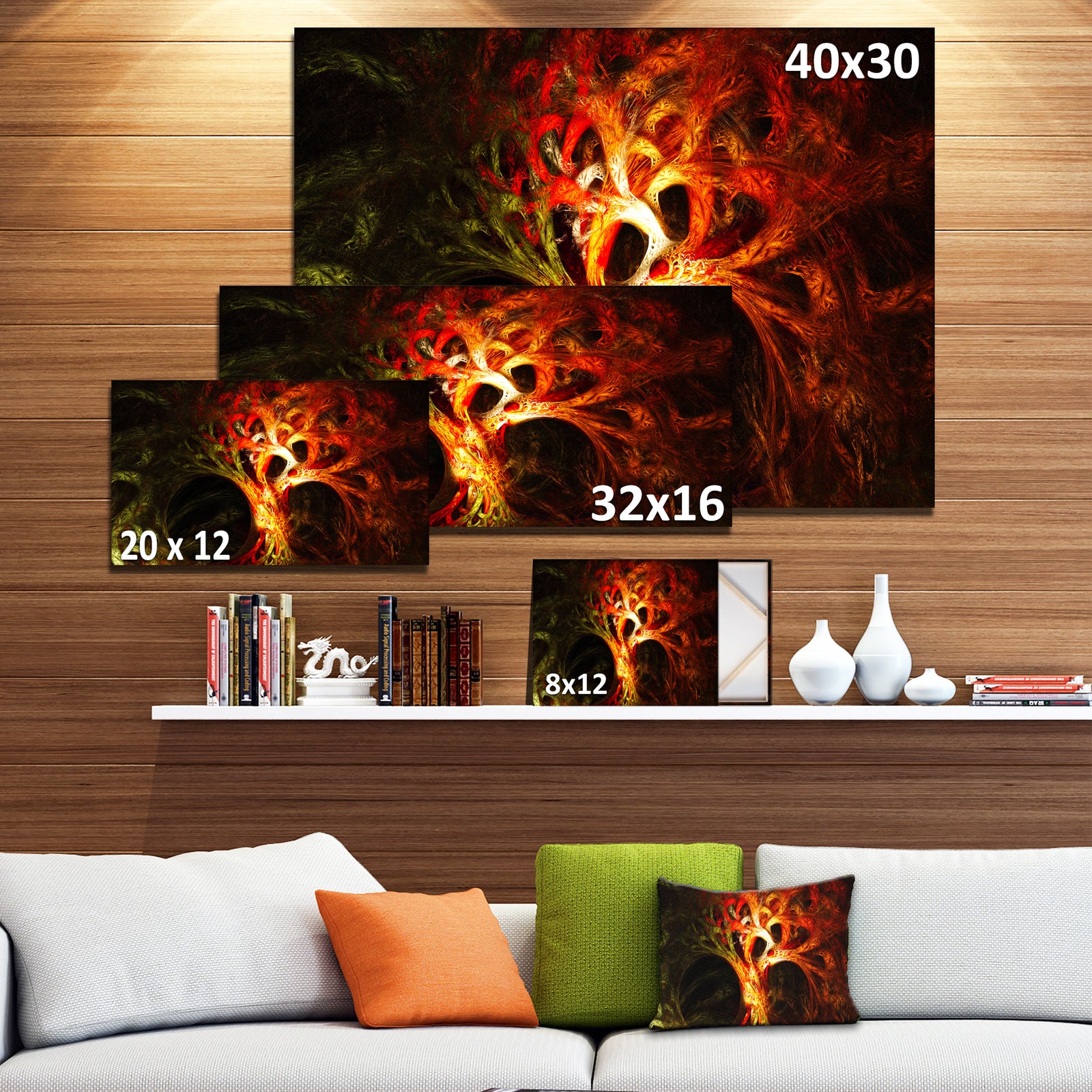 Magical Orange Psychedelic Tree'Extra Large Abstract Canvas Art Print