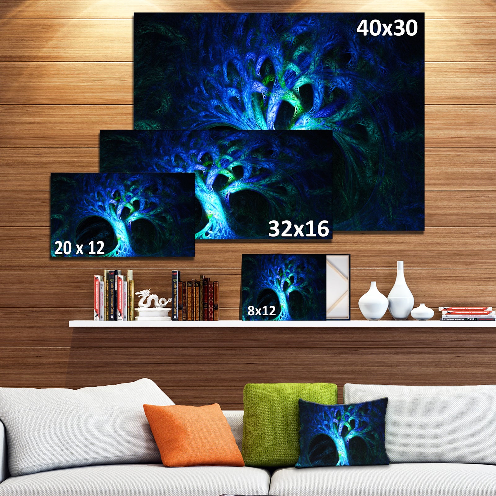 Magical Blue Psychedelic Tree'Extra Large Abstract Canvas Art Print