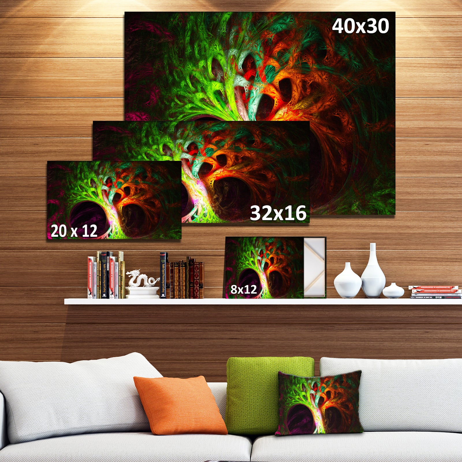Magical Green Psychedelic Tree - Extra Large Abstract Art on Canvas