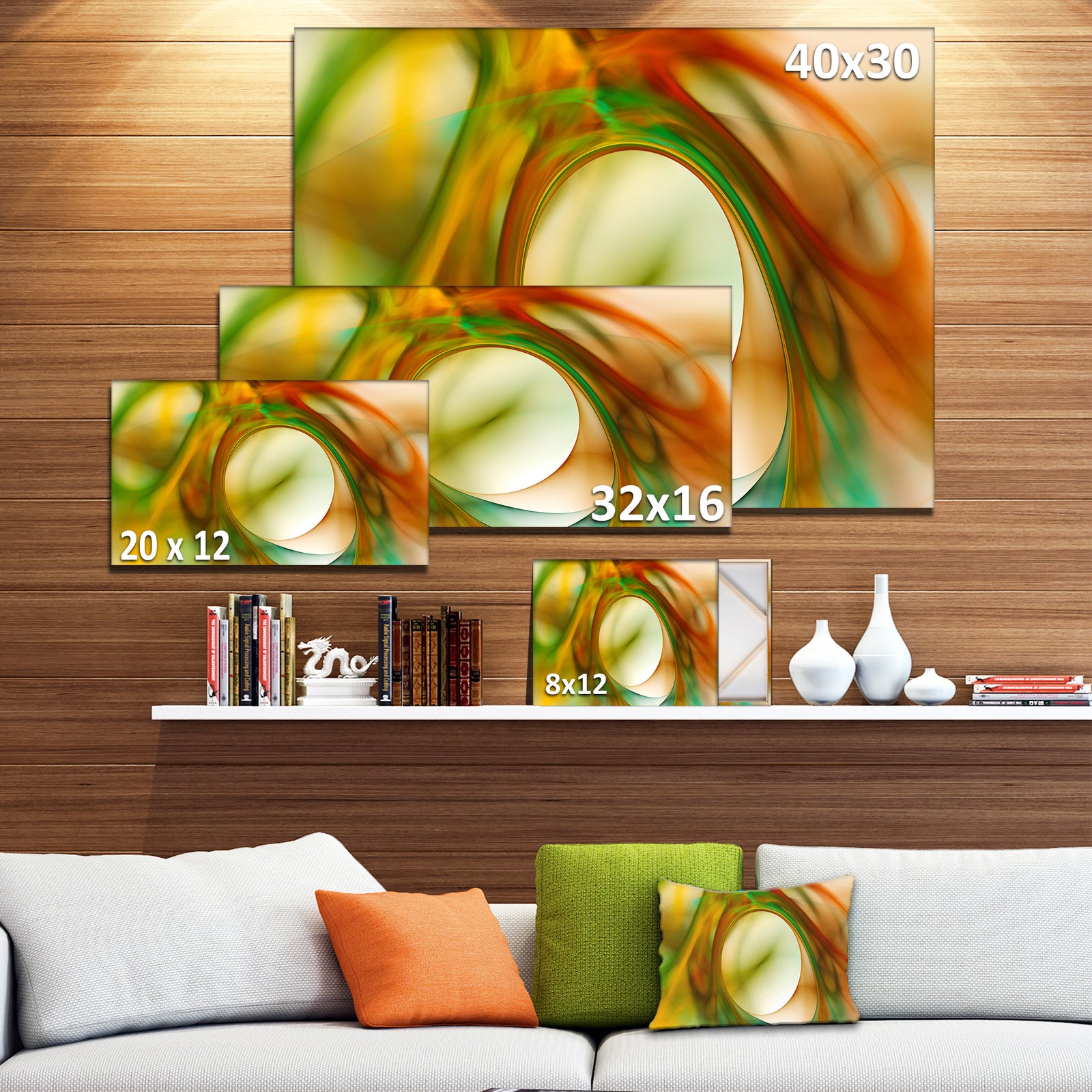 Circled Green Psychedelic Texture - Extra Large Abstract Art on Canvas