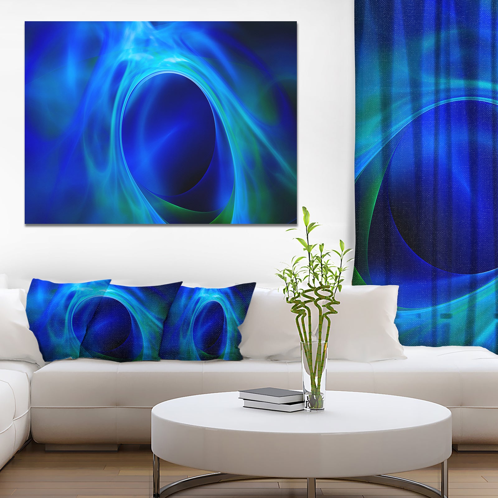 Circled Blue Psychedelic Texture - Extra Large Abstract Art on Canvas