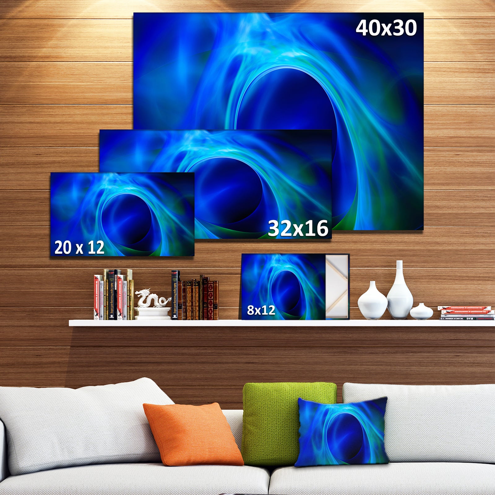 Circled Blue Psychedelic Texture - Extra Large Abstract Art on Canvas