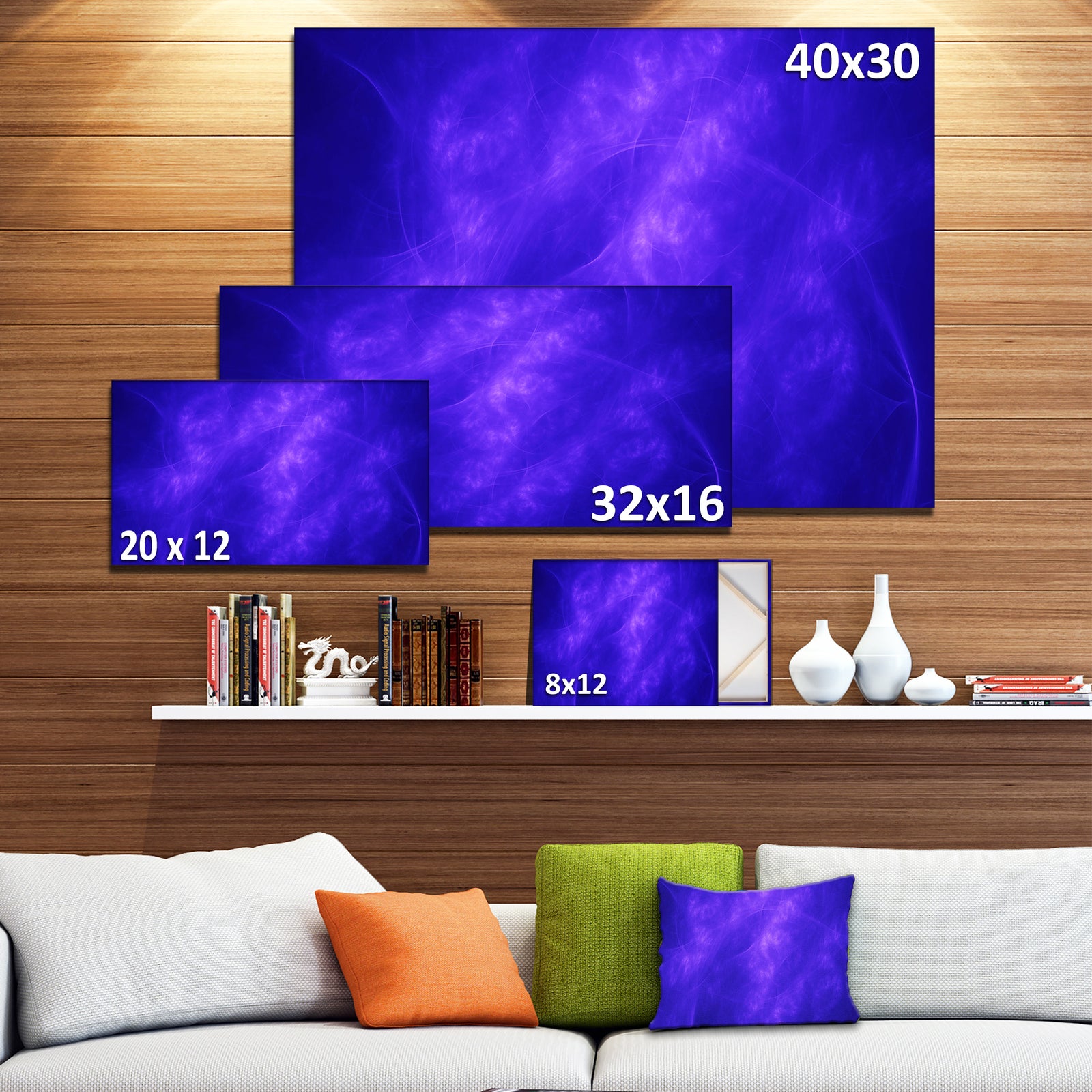 Blue Fractal Abstract Pattern - Extra Large Abstract Art on Canvas