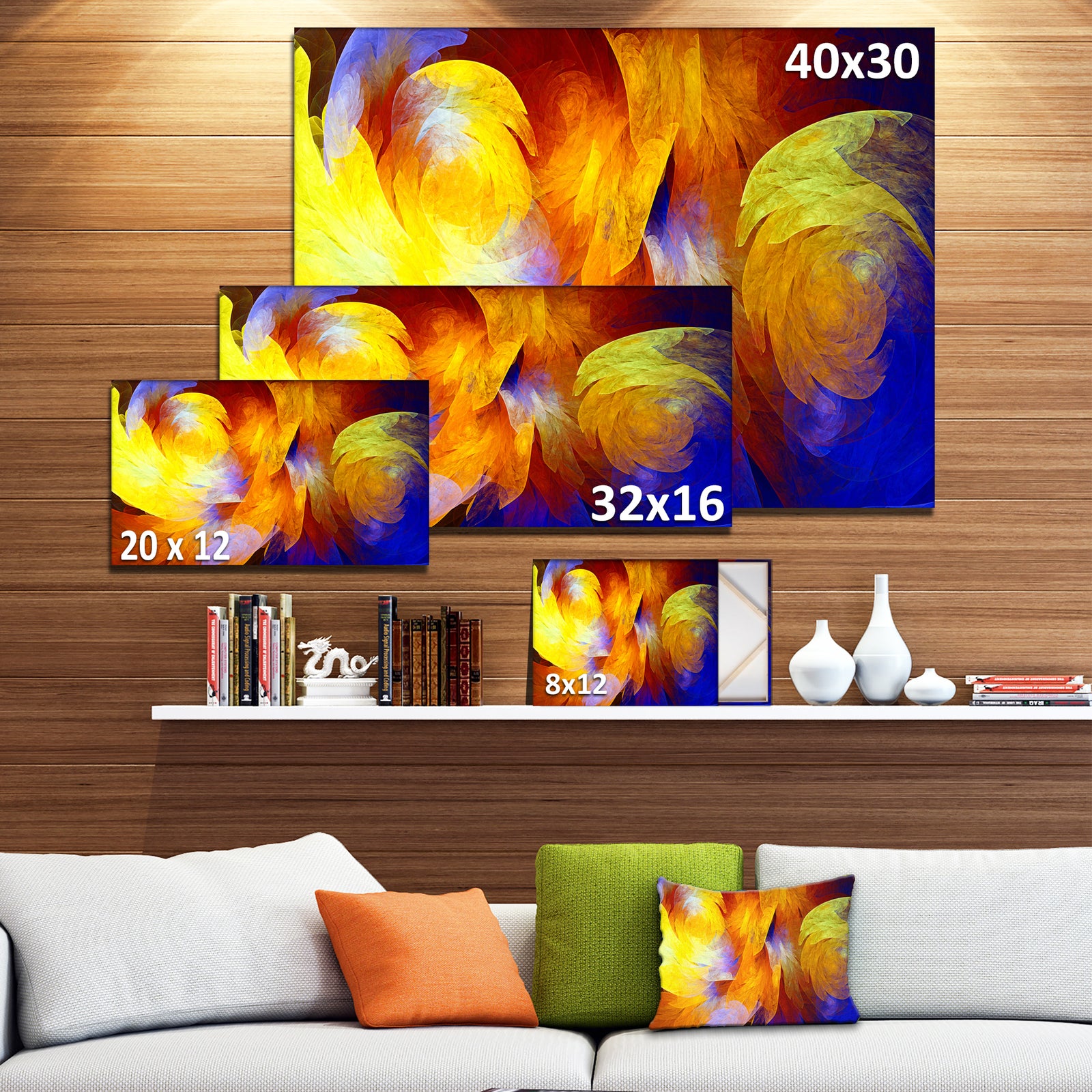 Yellow Fractal Abstract Pattern - Extra Large Abstract Art on Canvas