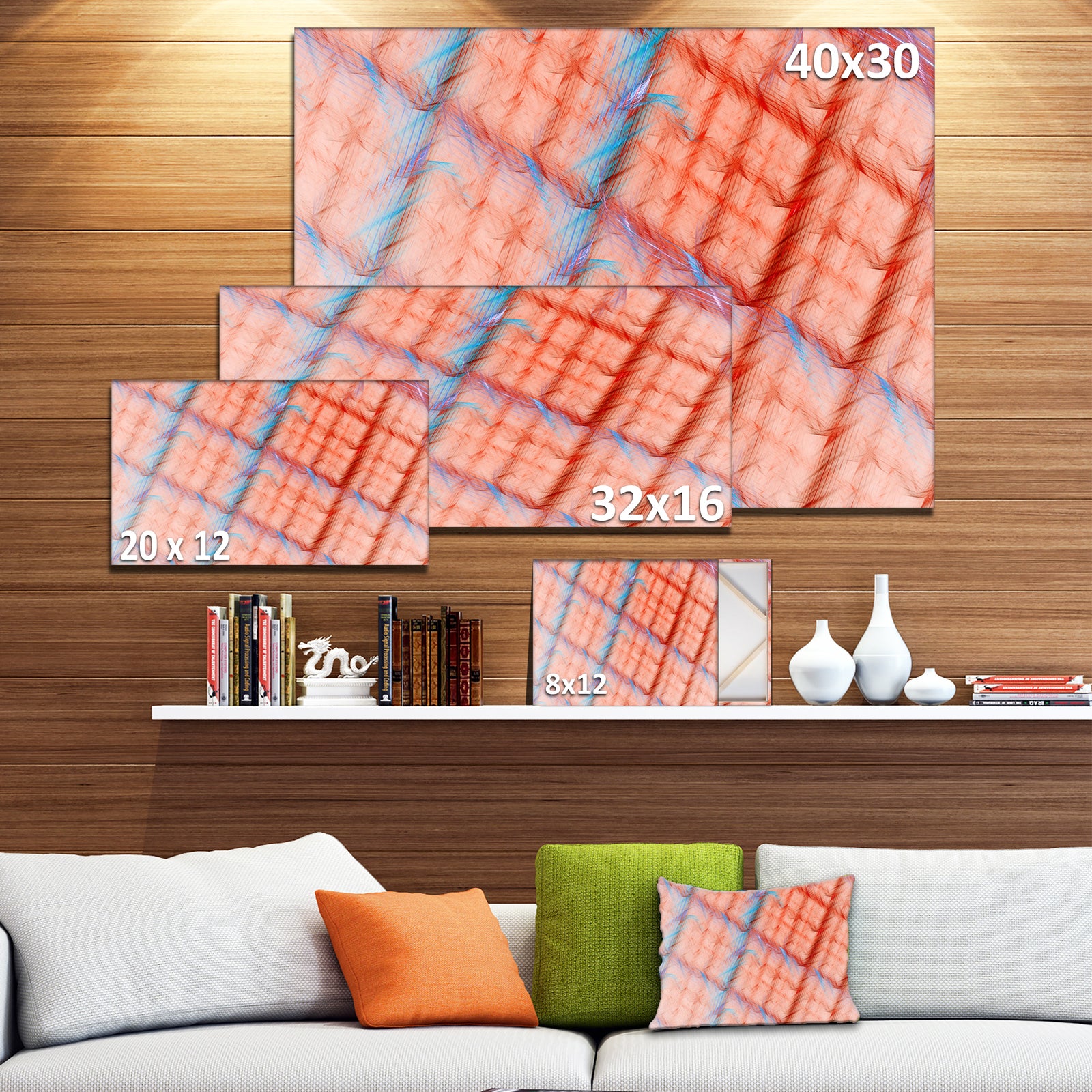 Red Fractal Grill Pattern - Extra Large Abstract Art on Canvas