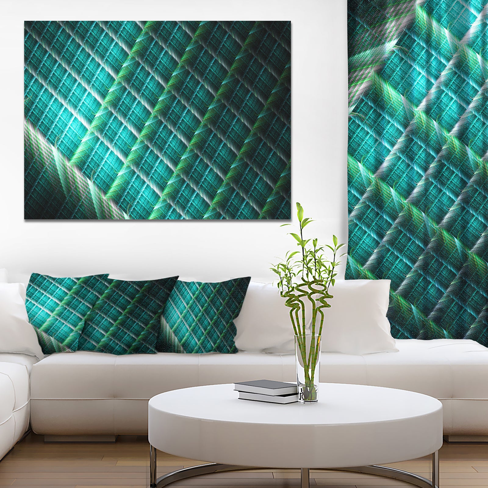 Green Fractal Grill Pattern - Extra Large Abstract Art on Canvas