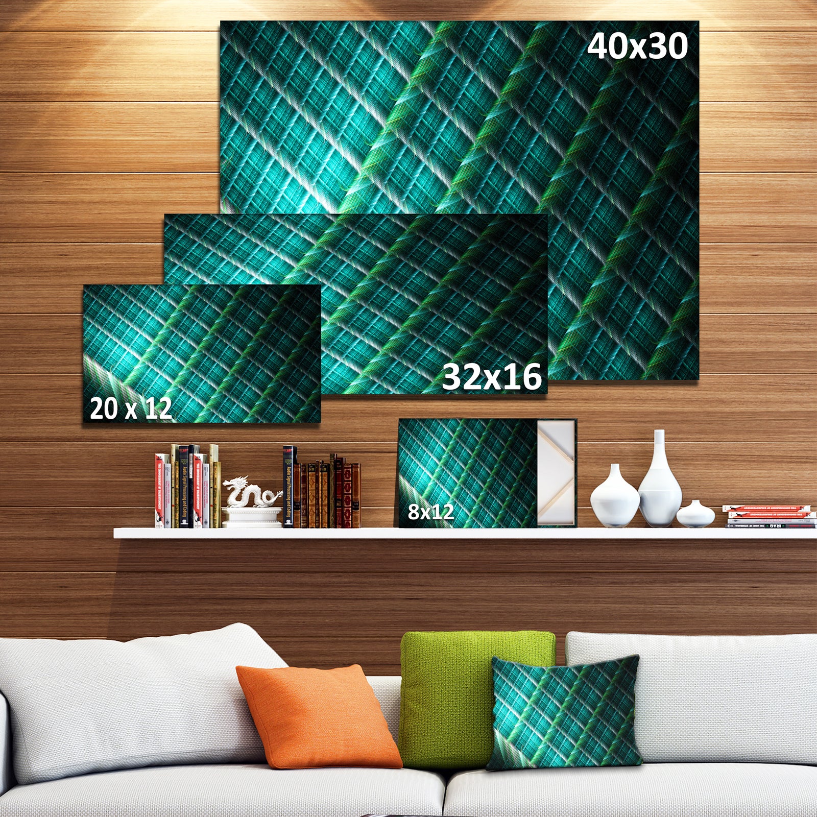 Green Fractal Grill Pattern - Extra Large Abstract Art on Canvas