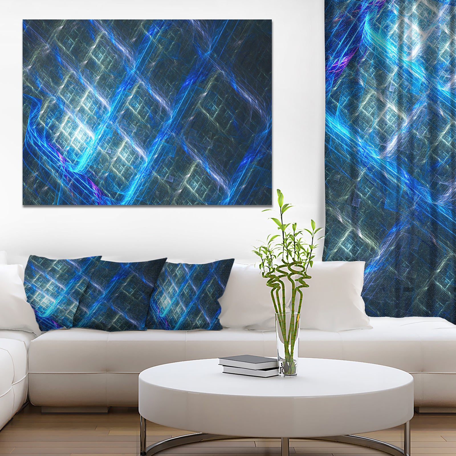 Glowing Blue Fractal Grill - Extra Large Abstract Art on Canvas