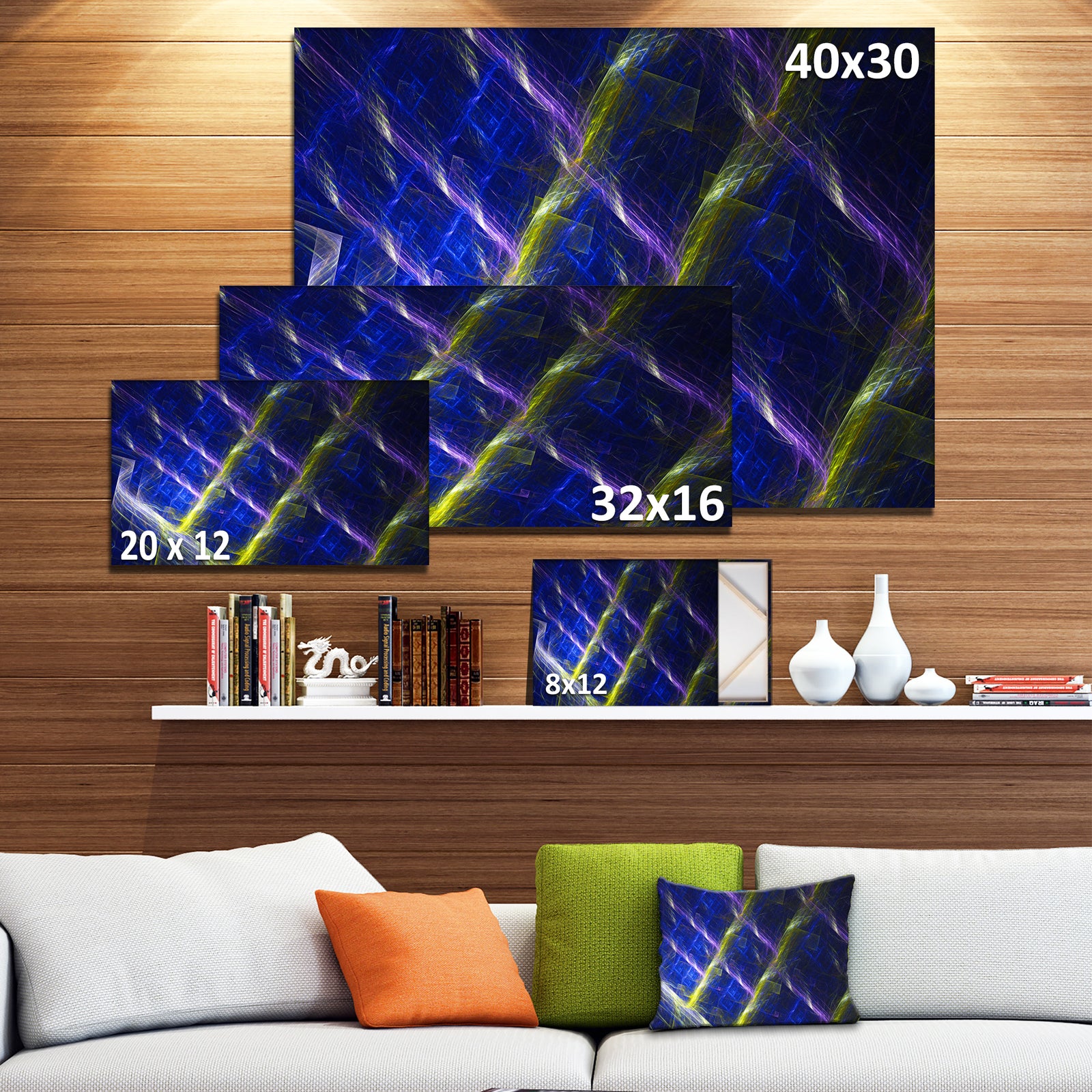 Dark Blue Fractal Grill - Extra Large Abstract Art on Canvas