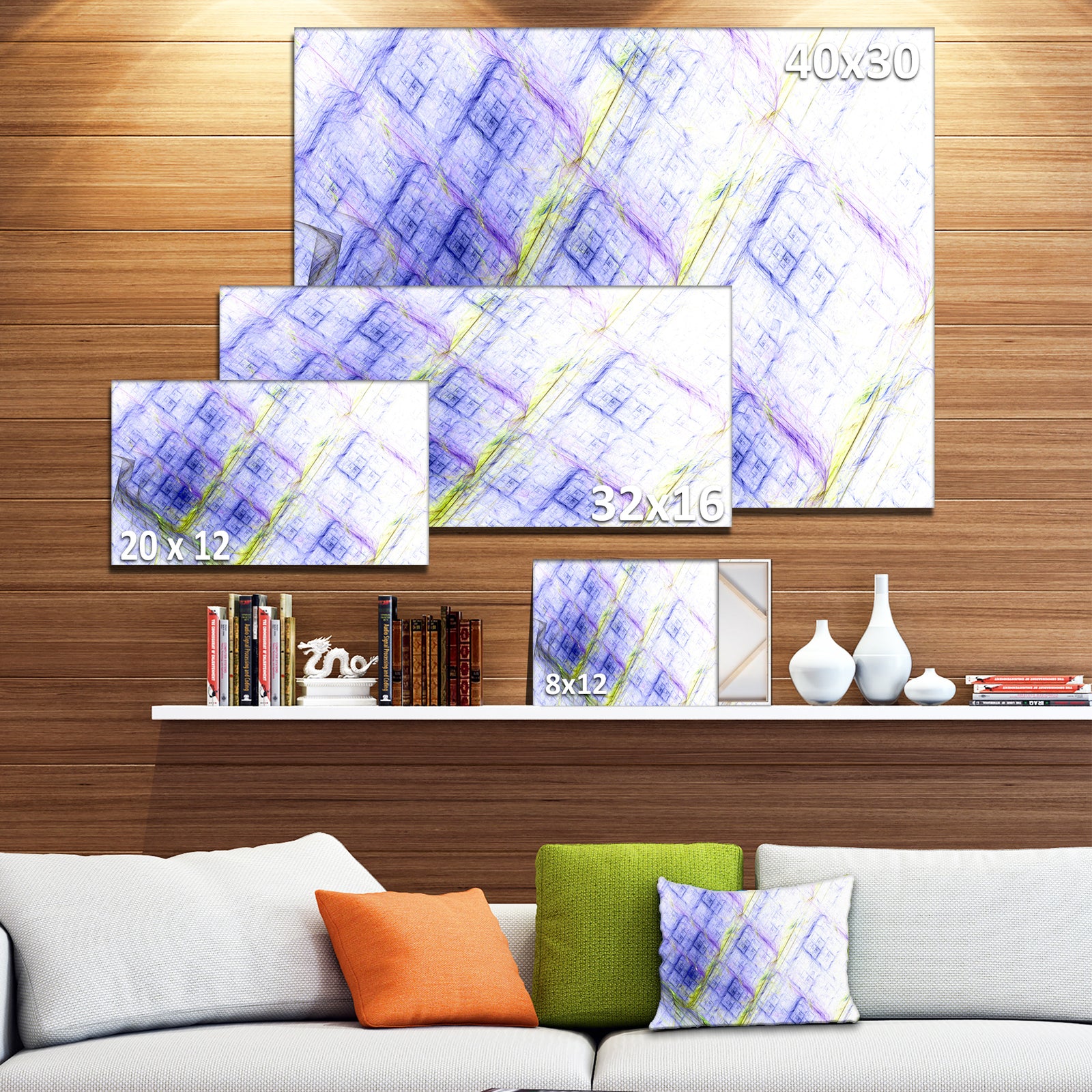 Light Blue Fractal Grill - Extra Large Abstract Art on Canvas