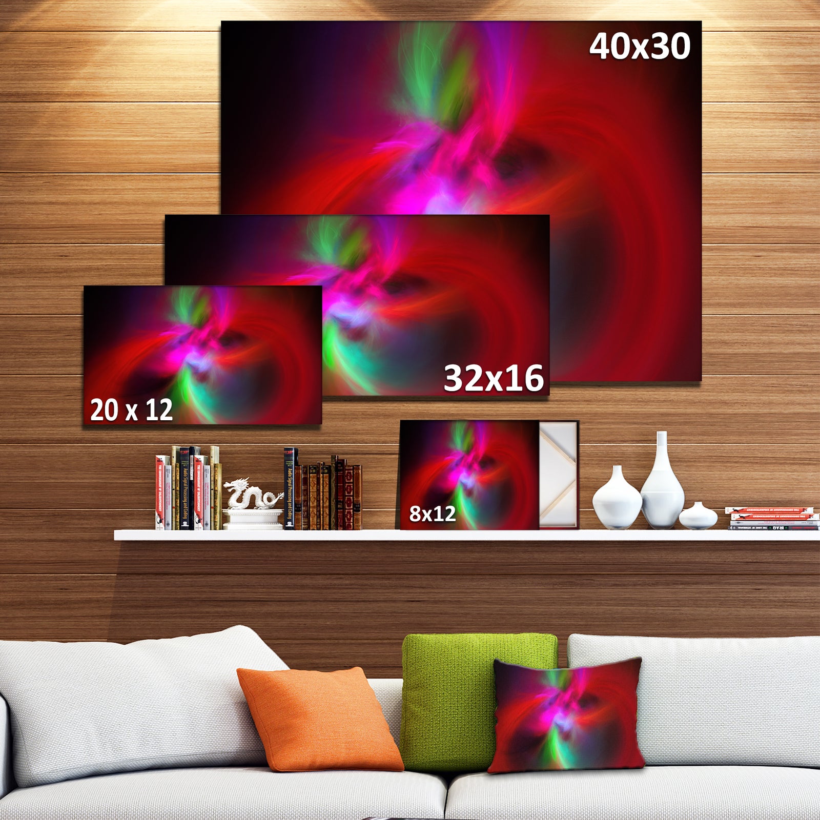 Red Spiral Kaleidoscope - Abstract Wall Art Canvas