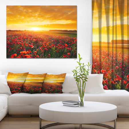 Poppy Field under Ablaze Sunset - Abstract Wall Art Canvas