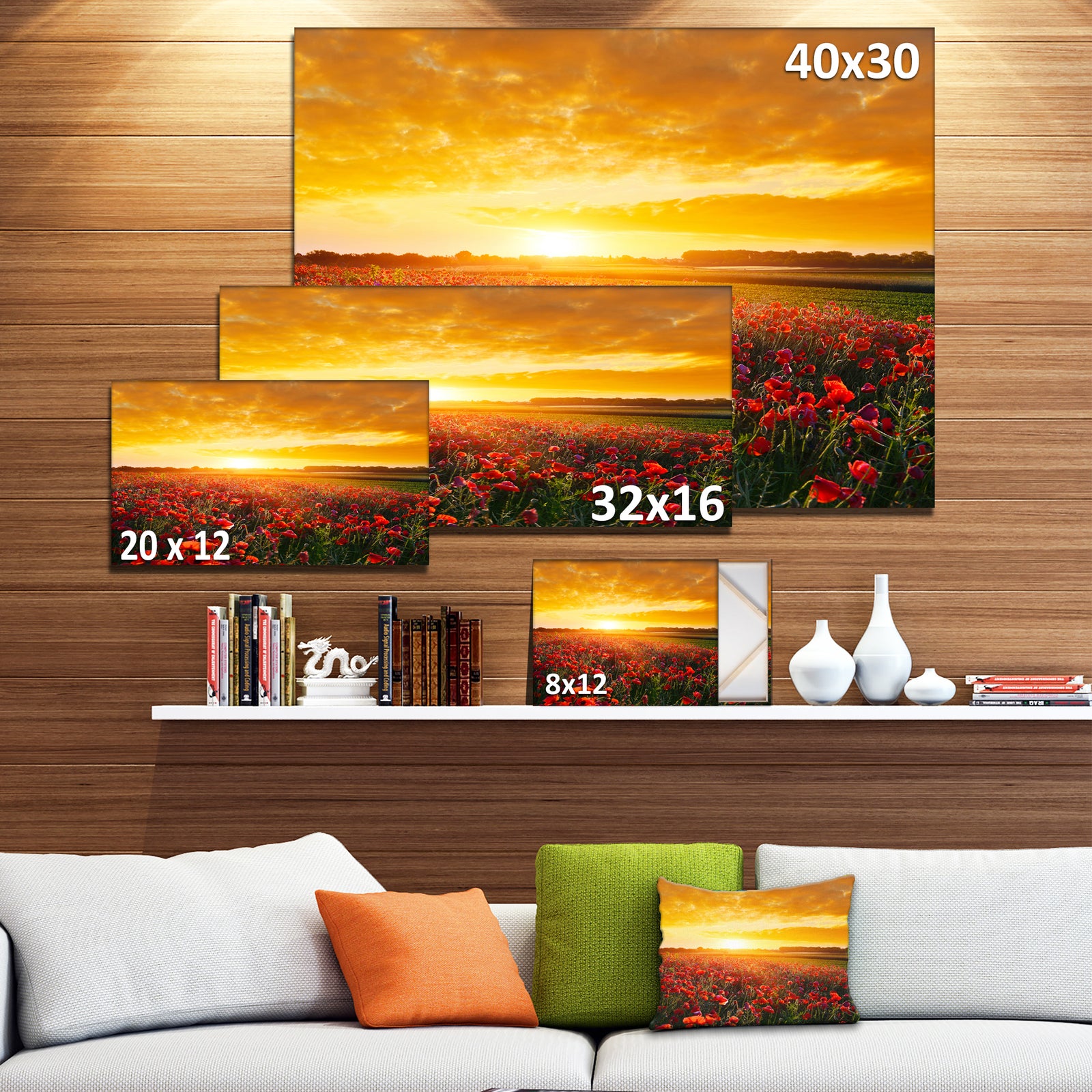 Poppy Field under Ablaze Sunset - Abstract Wall Art Canvas