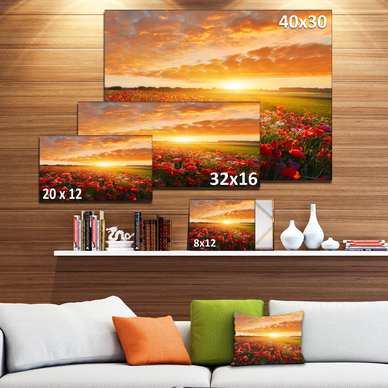Beautiful Poppy Field at Sunset - Abstract Wall Art Canvas
