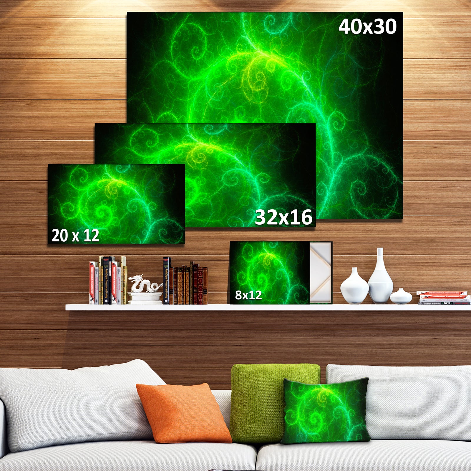 Beautiful Green Pattern on Black - Abstract Wall Art Canvas