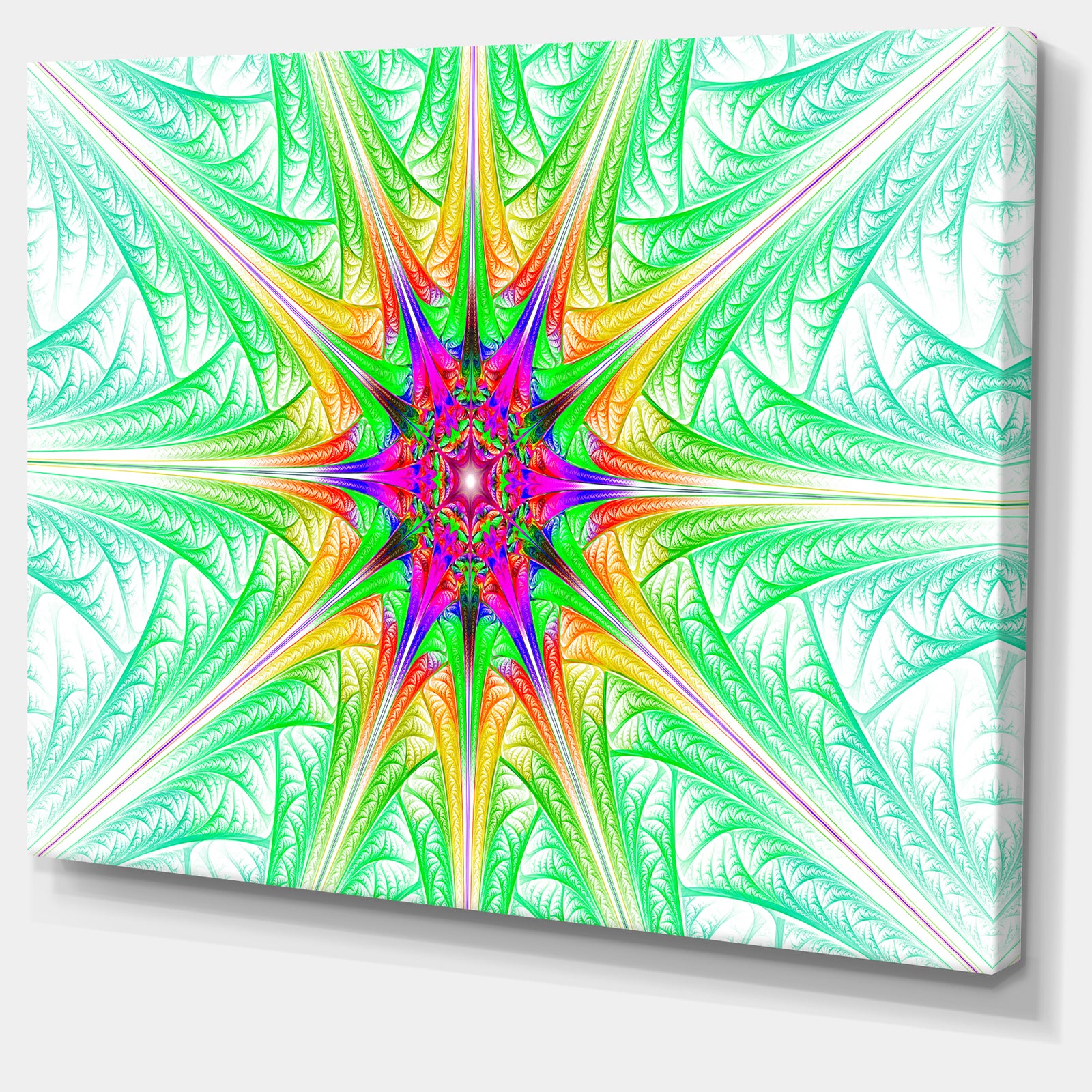 Green Fractal Stained Glass - Abstract Wall Art Canvas