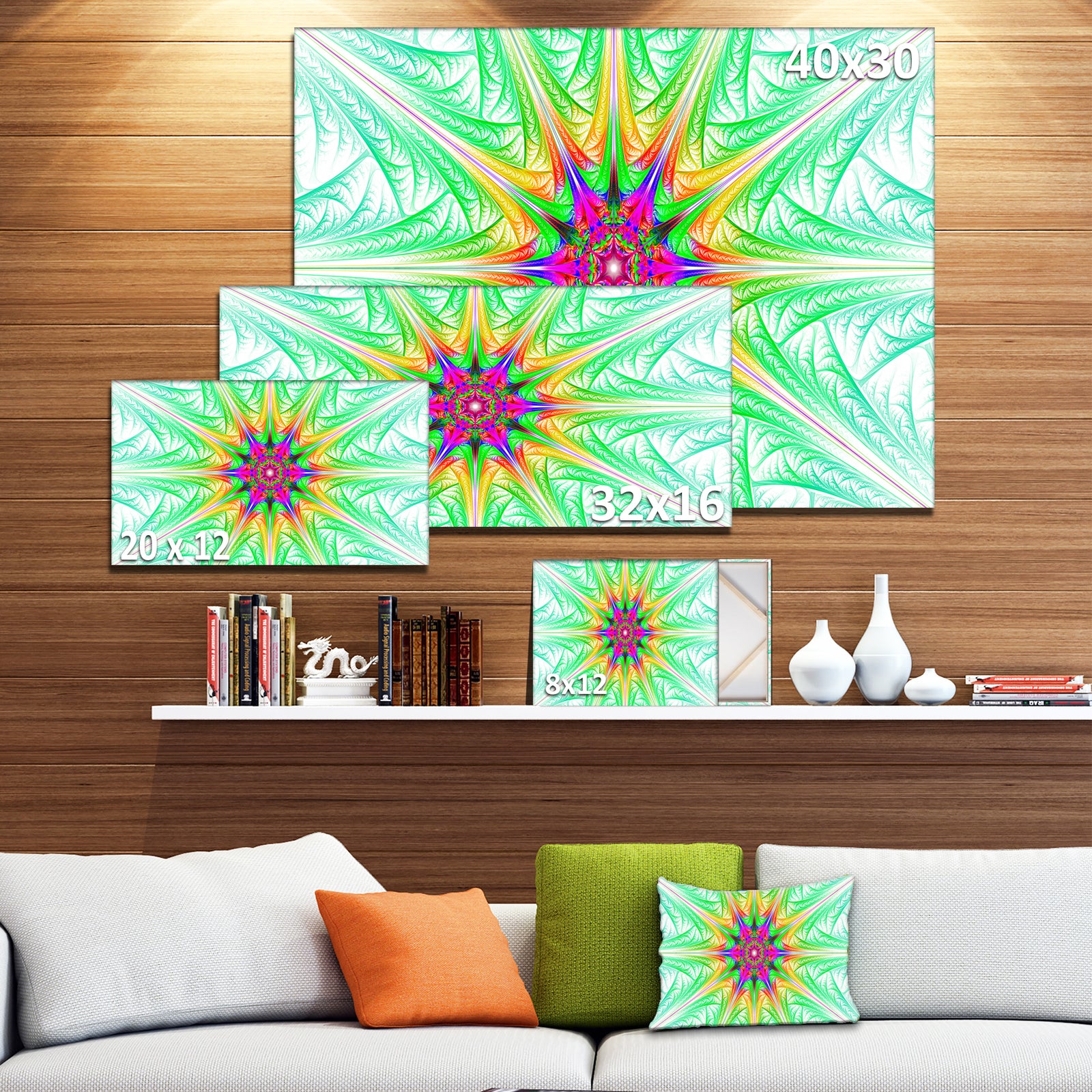 Green Fractal Stained Glass - Abstract Wall Art Canvas