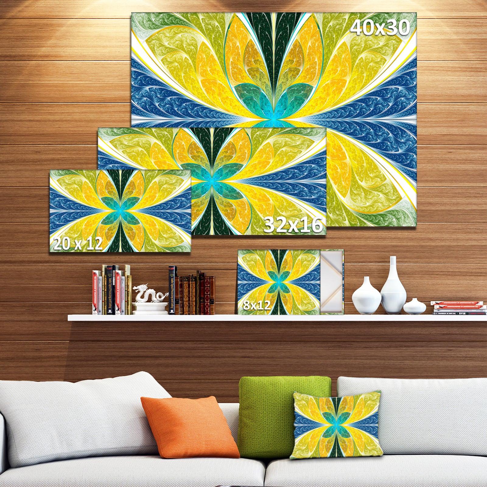 Yellow Fractal Stained Glass - Abstract Wall Art Canvas