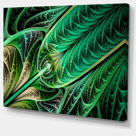 Green on Black Fractal Stained Glass - Abstract Wall Art Canvas