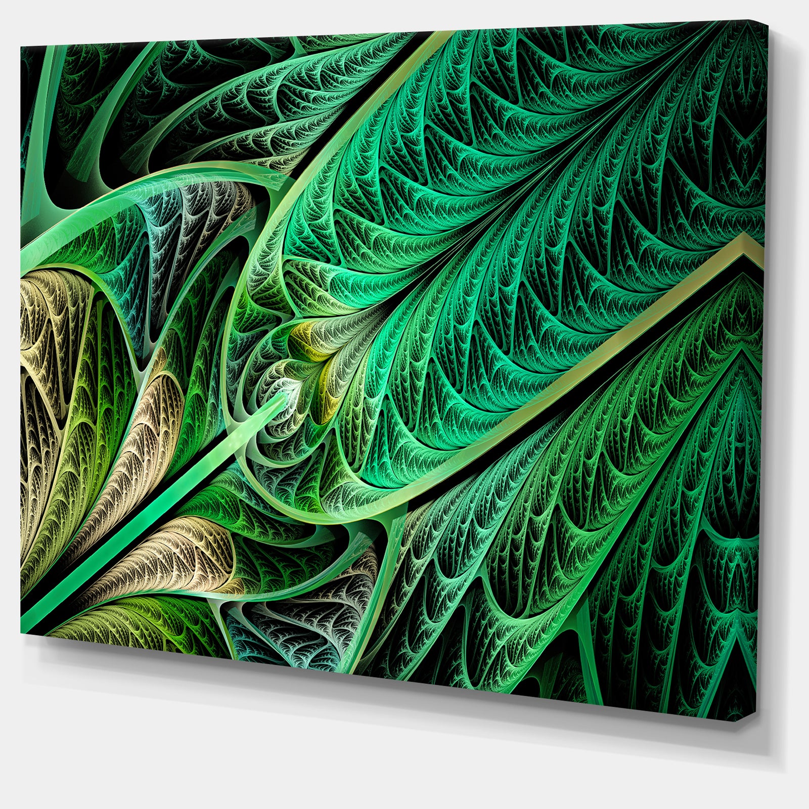 Green on Black Fractal Stained Glass - Abstract Wall Art Canvas