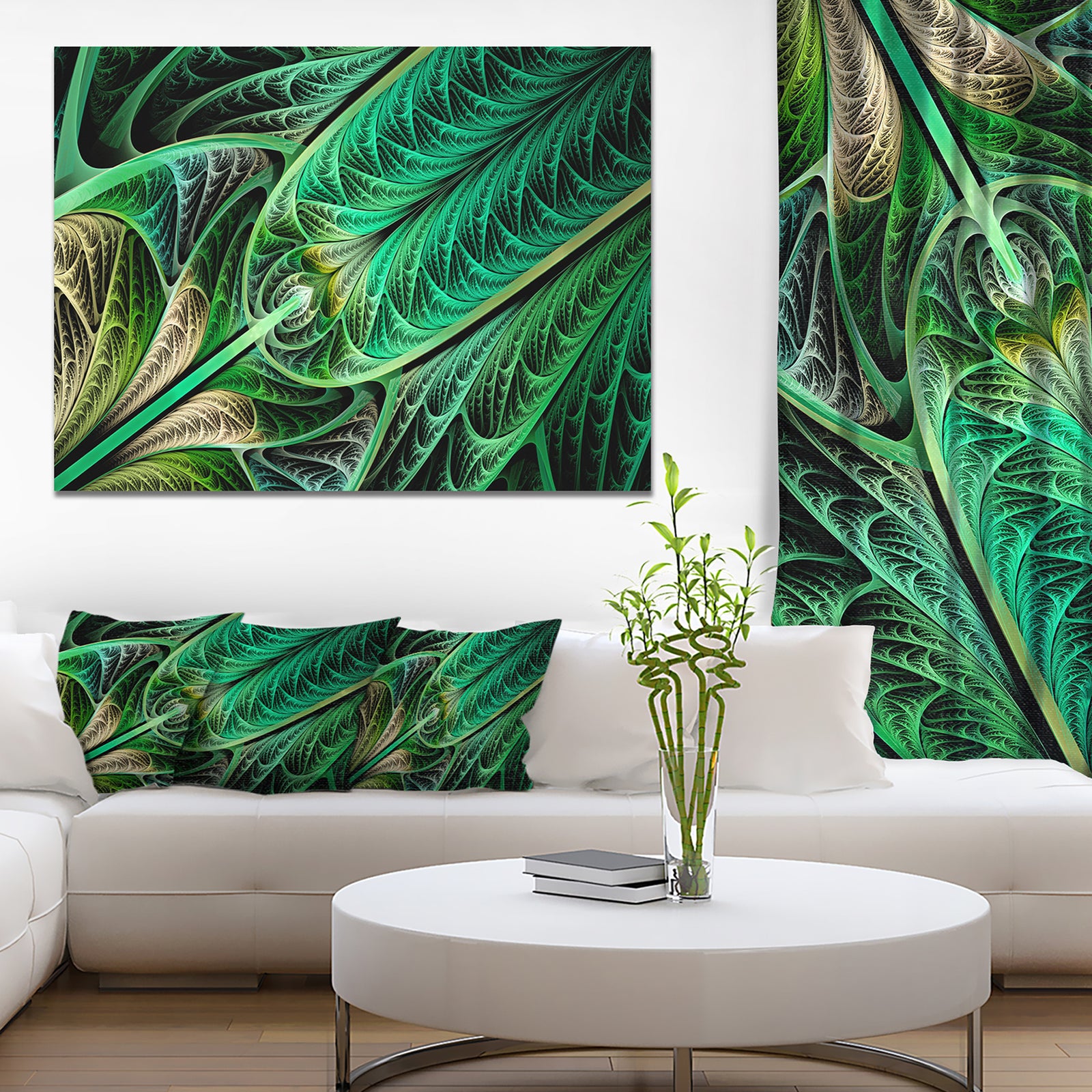 Green on Black Fractal Stained Glass - Abstract Wall Art Canvas