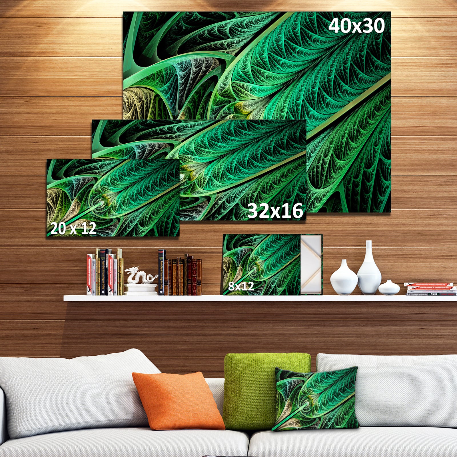 Green on Black Fractal Stained Glass - Abstract Wall Art Canvas