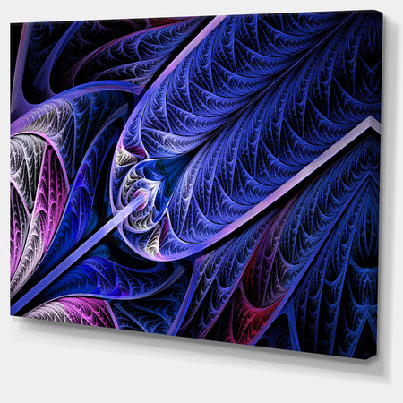 Blue on Black Fractal Stained Glass - Abstract Wall Art Canvas