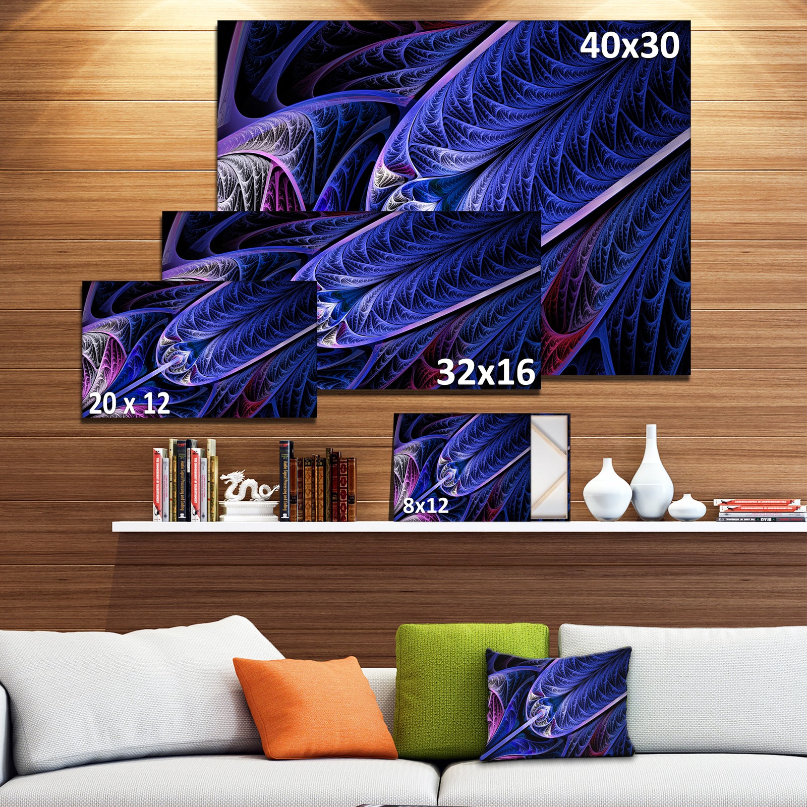 Blue on Black Fractal Stained Glass - Abstract Wall Art Canvas