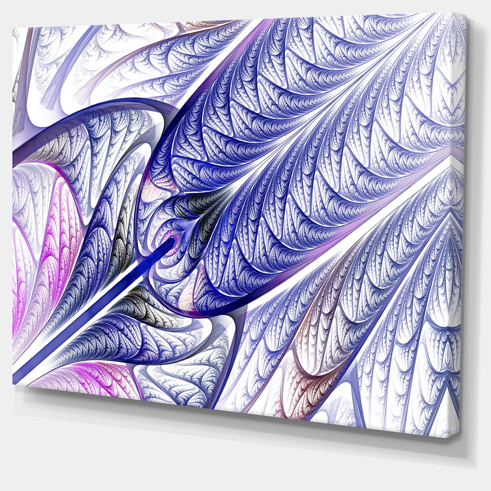 Blue on White Fractal Stained Glass - Abstract Wall Art Canvas