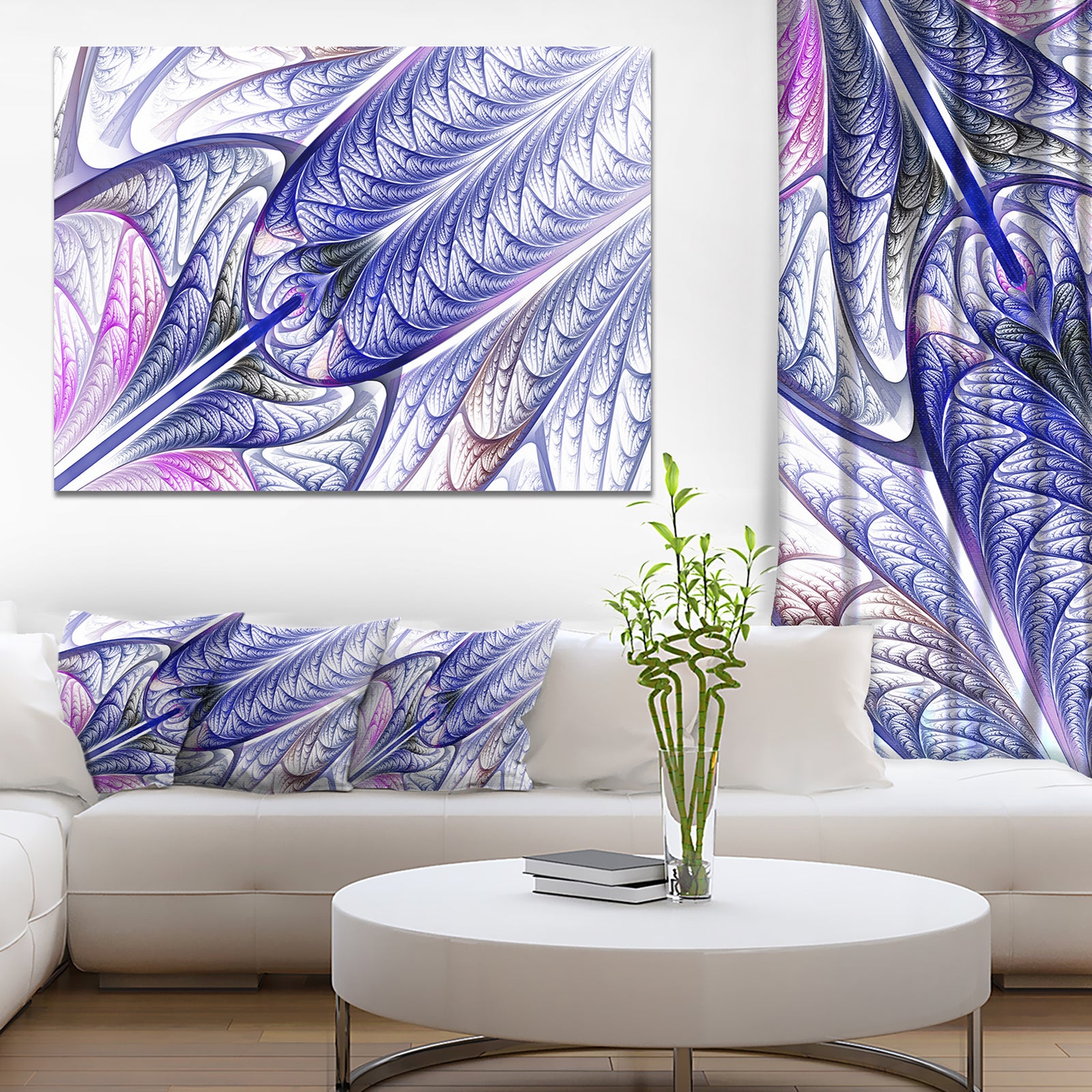 Blue on White Fractal Stained Glass - Abstract Wall Art Canvas