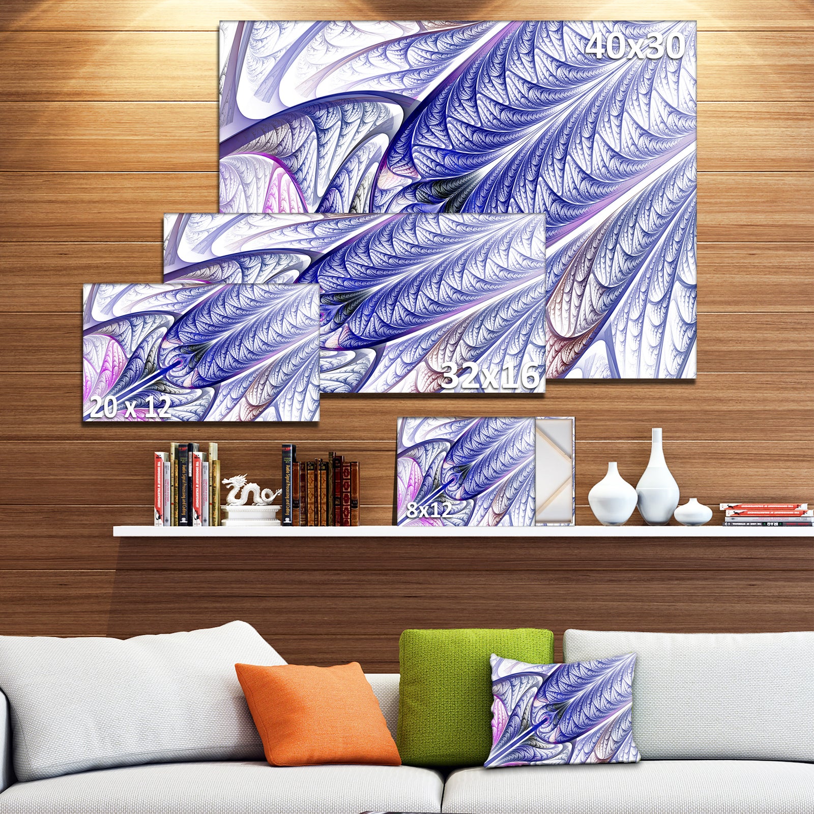 Blue on White Fractal Stained Glass - Abstract Wall Art Canvas