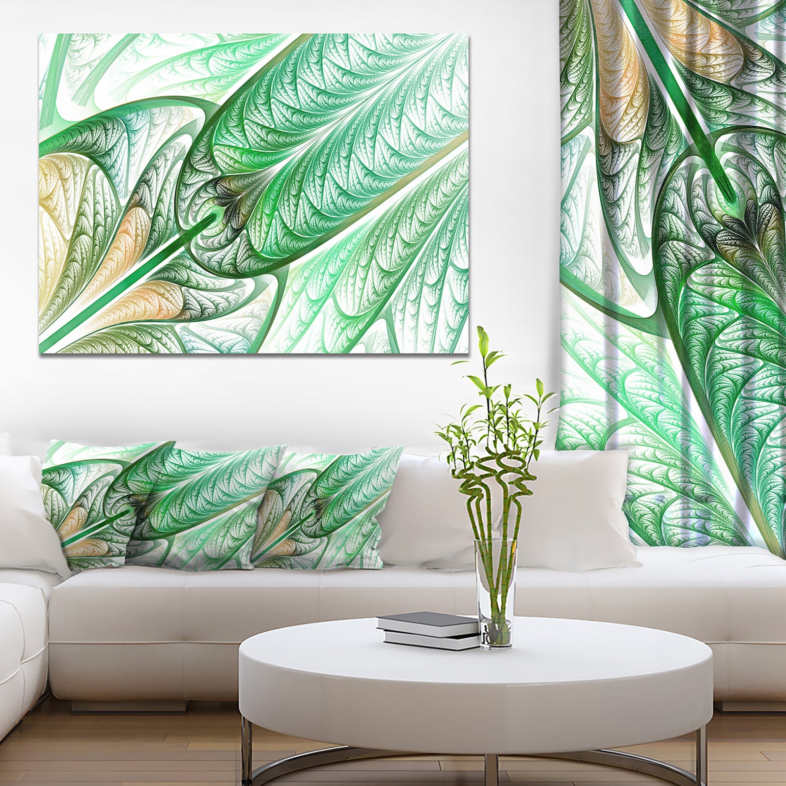 Green on White Fractal Stained Glass - Abstract Wall Art Canvas