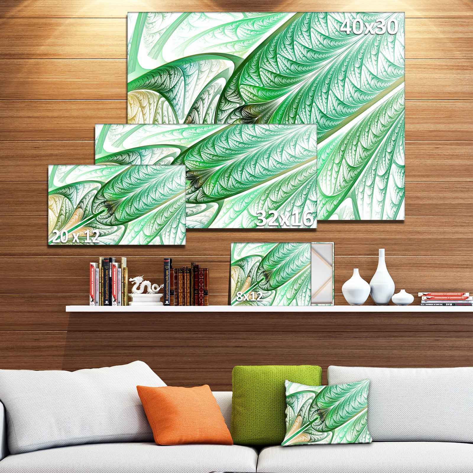 Green on White Fractal Stained Glass - Abstract Wall Art Canvas