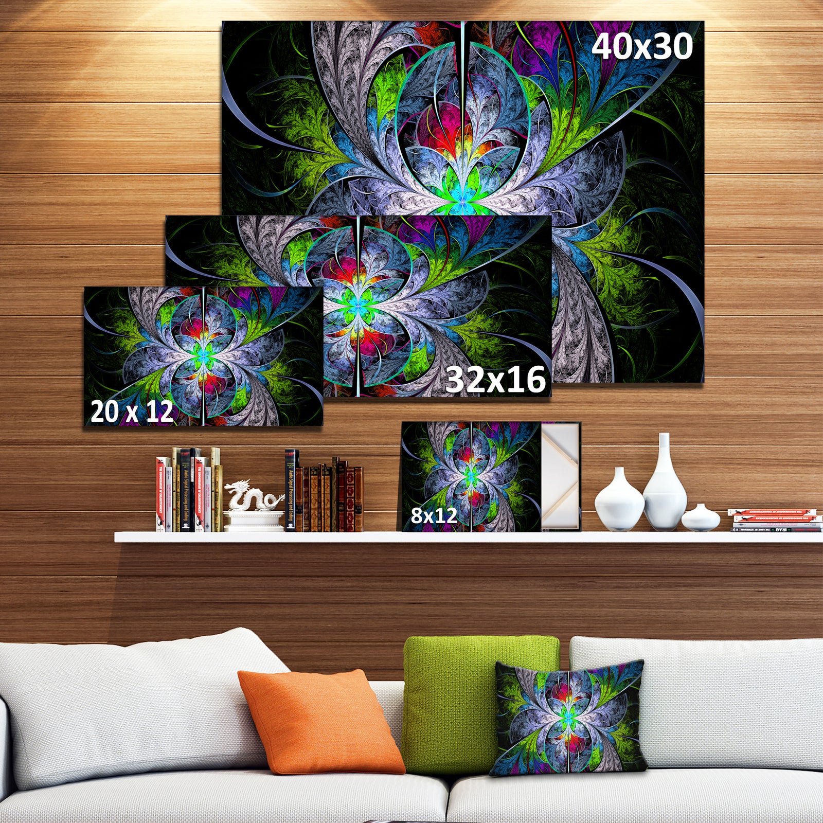 Multi-Color Fractal Stained Glass - Abstract Wall Art Canvas