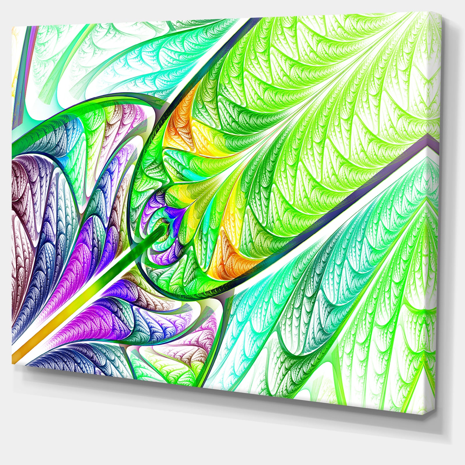 Green Blue Fractal Stained Glass - Abstract Wall Art Canvas