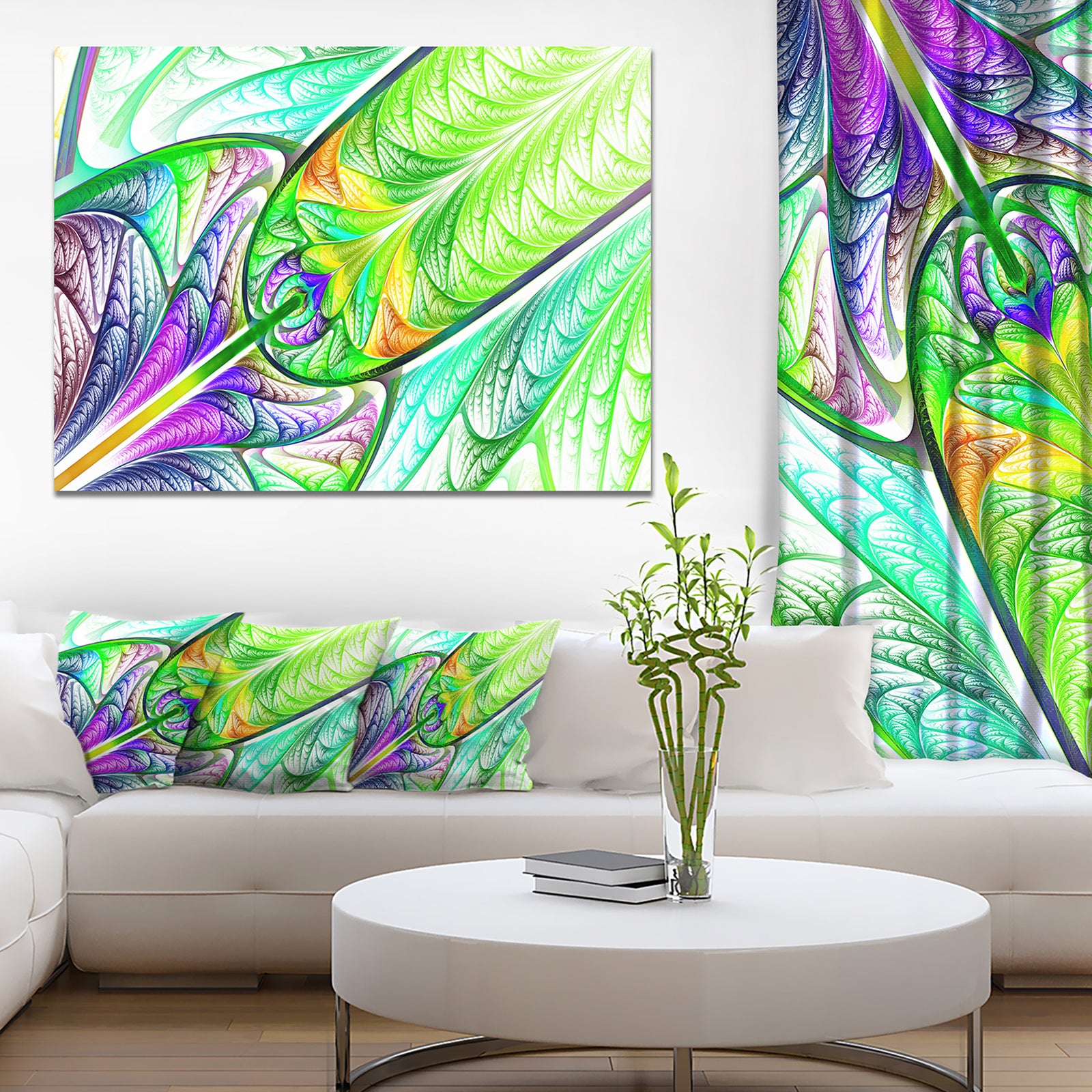 Green Blue Fractal Stained Glass - Abstract Wall Art Canvas