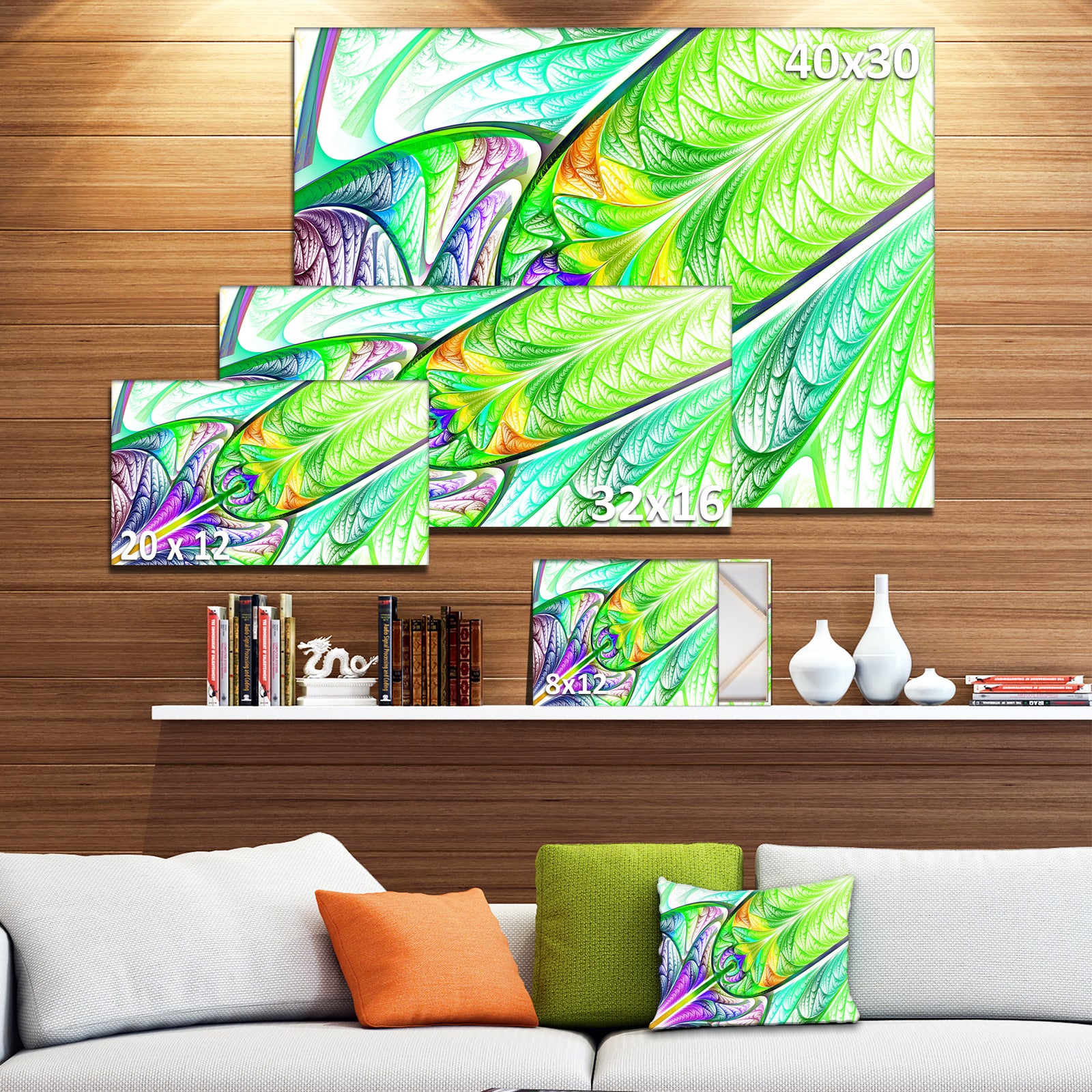 Green Blue Fractal Stained Glass - Abstract Wall Art Canvas
