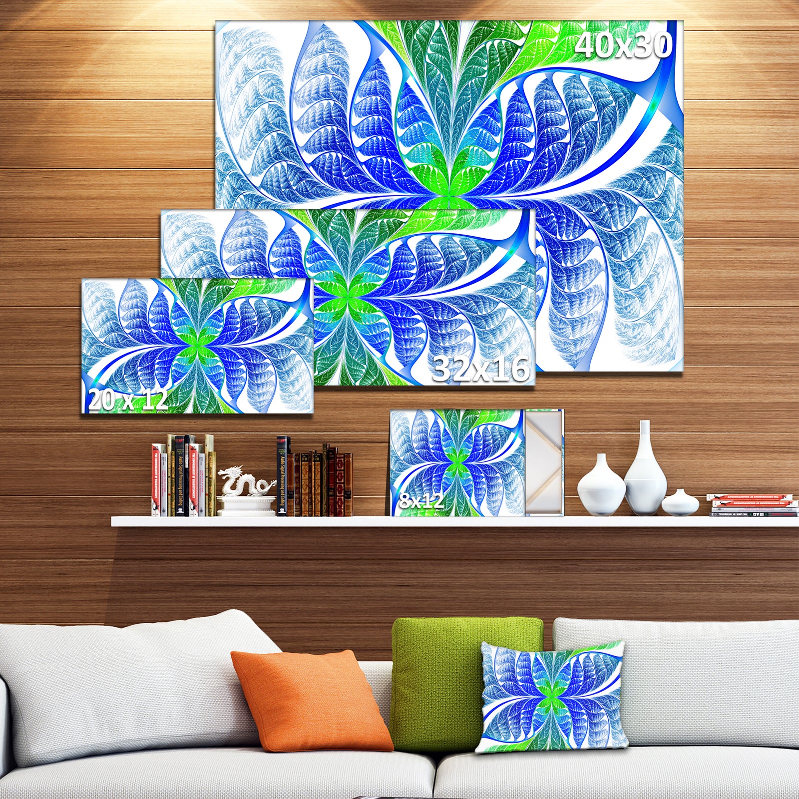 Green Blue Fractal Glass Texture - Abstract Wall Art on Canvas