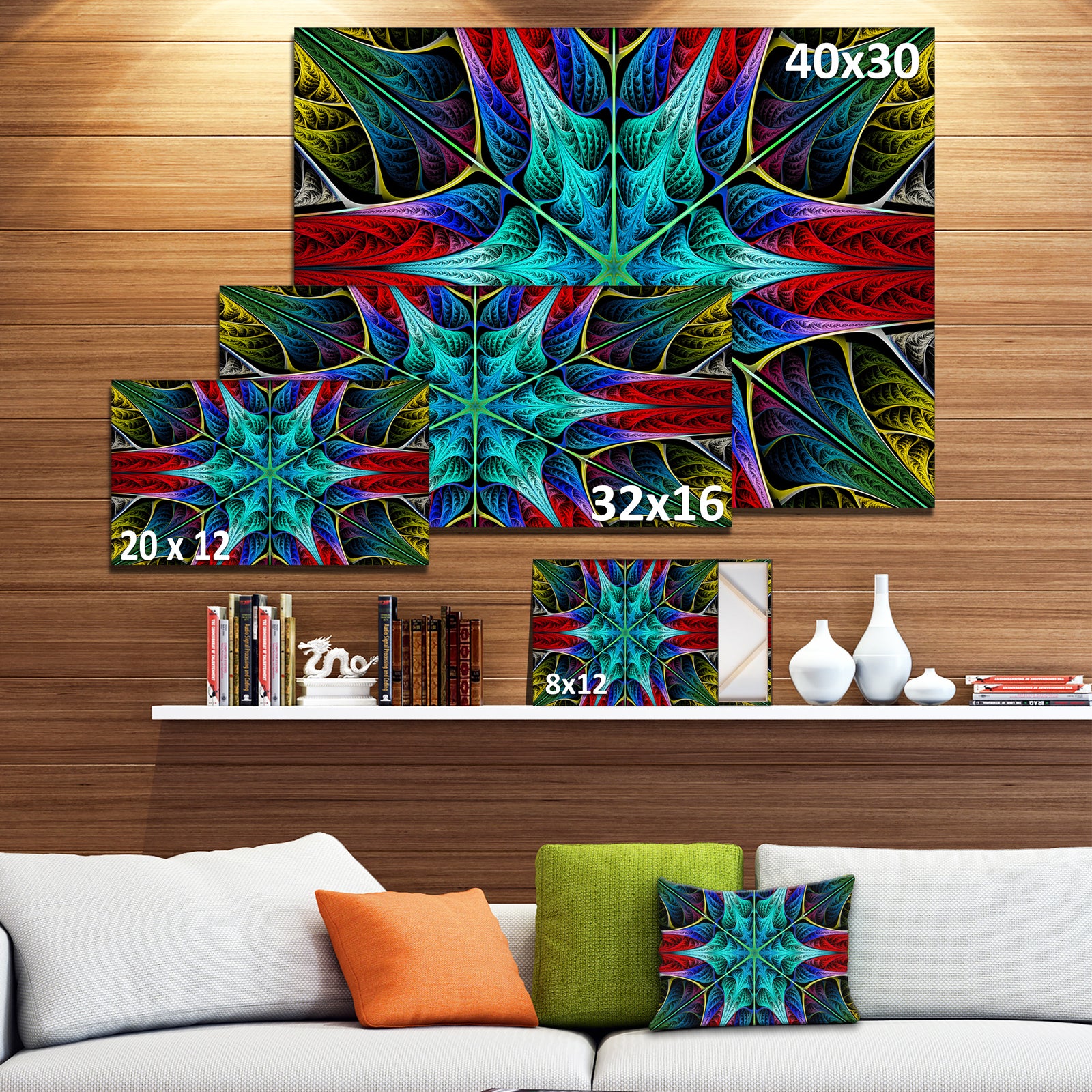 Glowing Fractal Flower Layers - Abstract Wall Art on Canvas