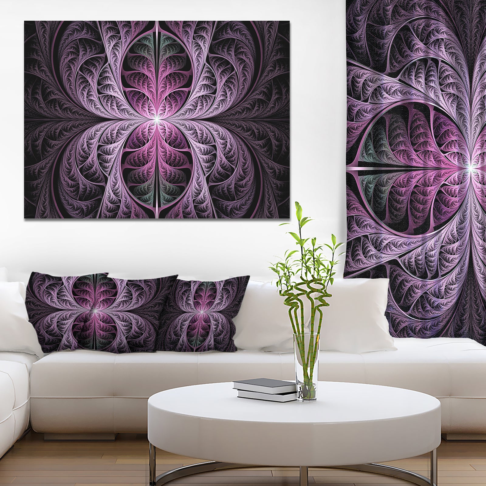 Purple Glowing Fractal Stained Glass - Large Wall Art on Canvas