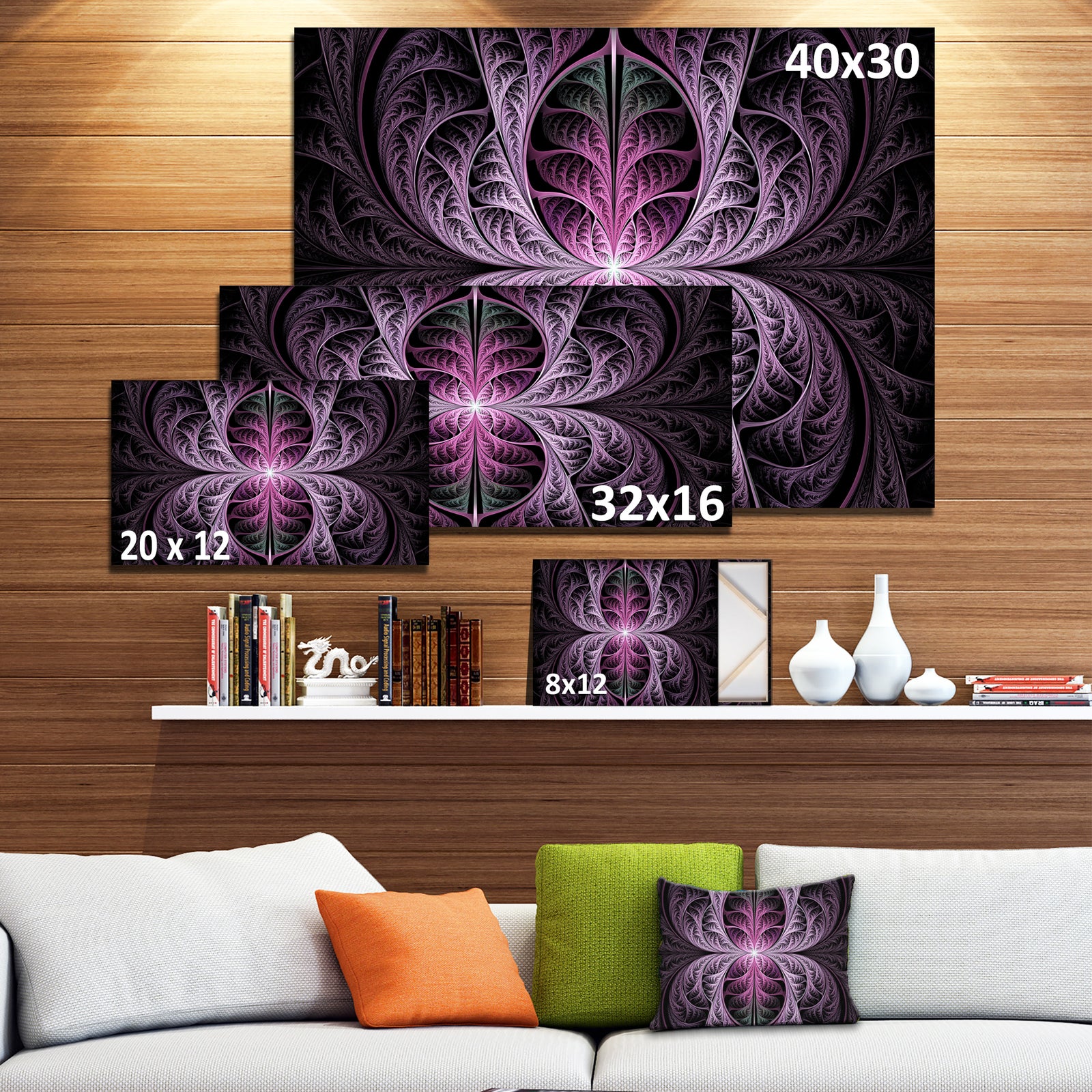 Purple Glowing Fractal Stained Glass - Large Wall Art on Canvas