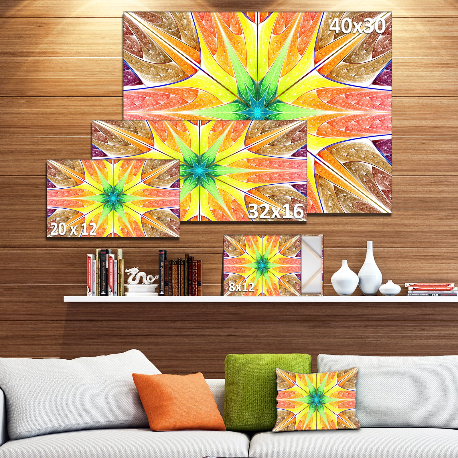 Yellow Glowing Fractal Texture - Large Wall Art on Canvas