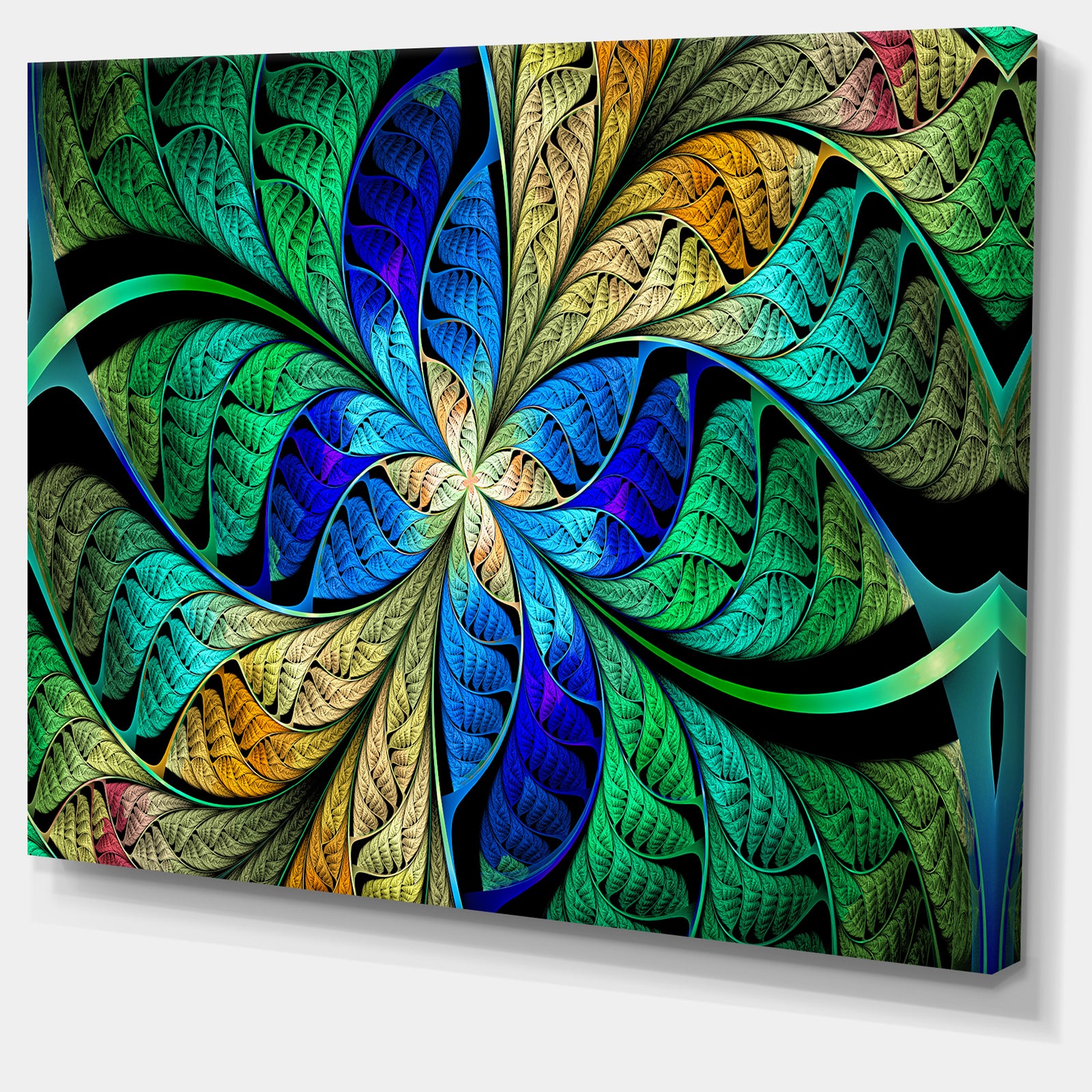 Blue Green Fractal Flower Petals - Large Wall Art on Canvas