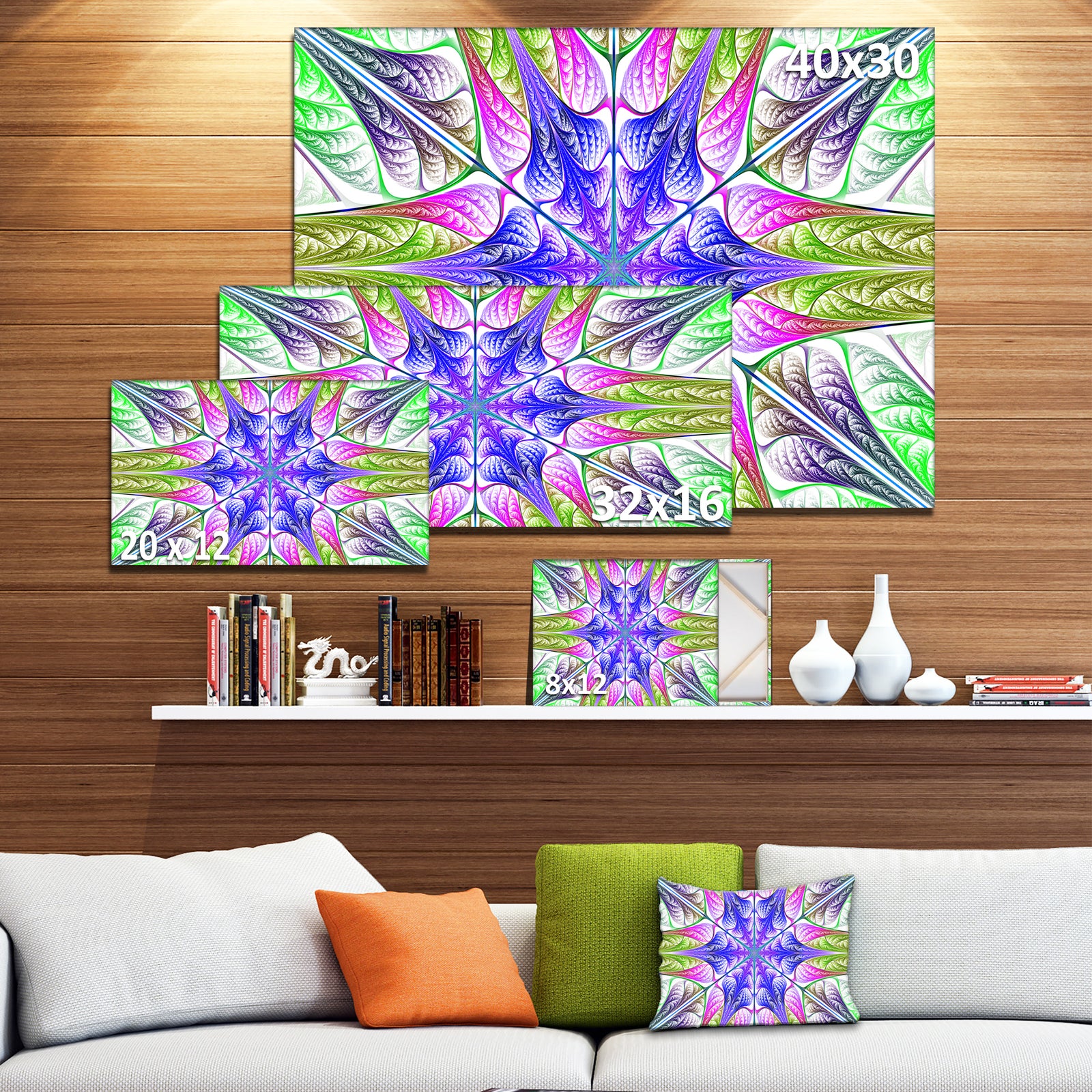 Extraordinary Fractal Light Green Art - Large Wall Art on Canvas