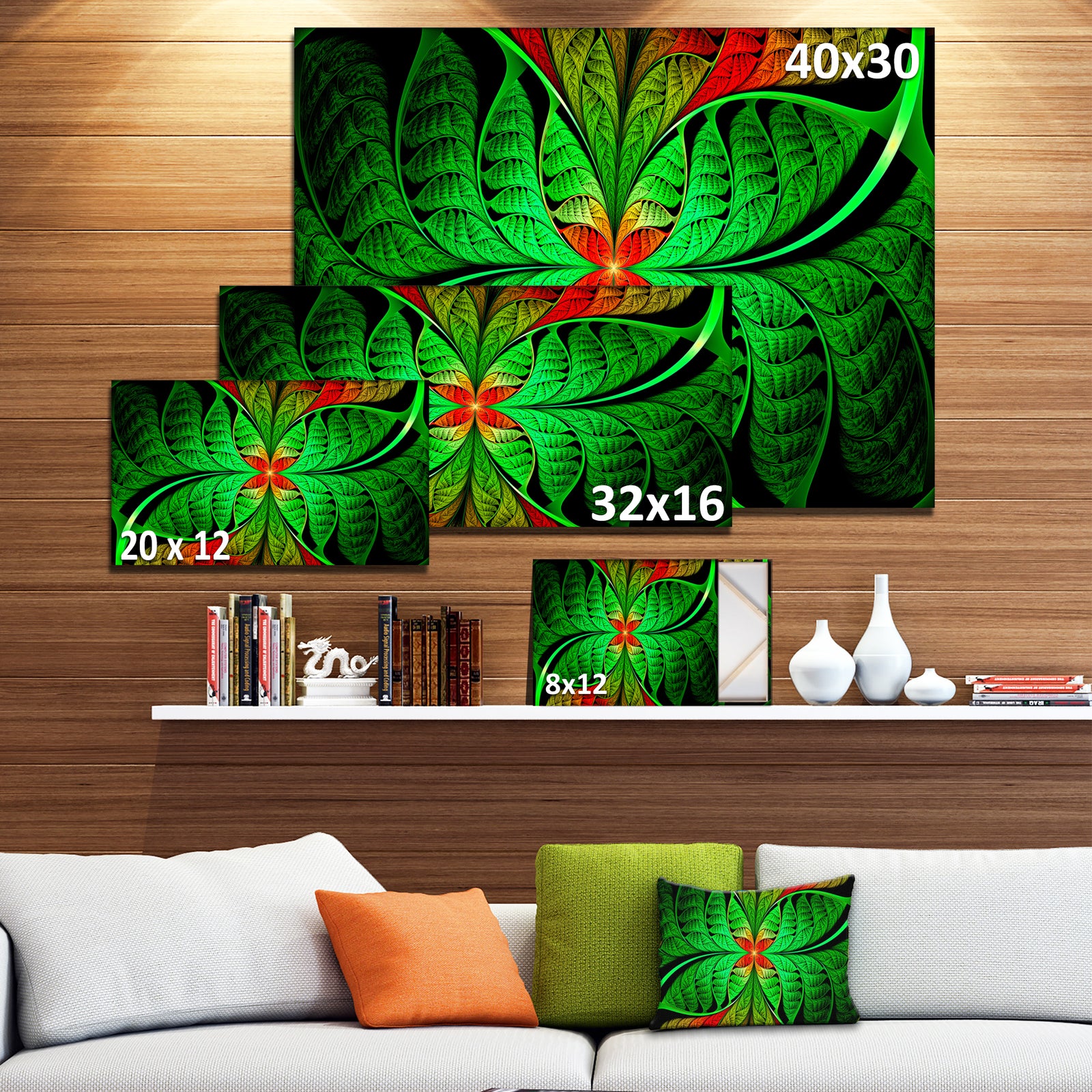 Fractal Green Leaf Design - Large Wall Art on Canvas