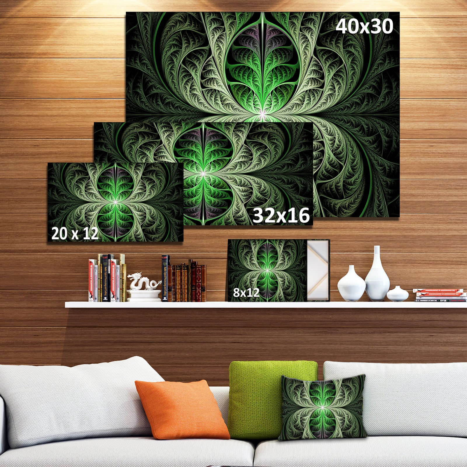 Fabulous Green Fractal Texture - Large Wall Art on Canvas