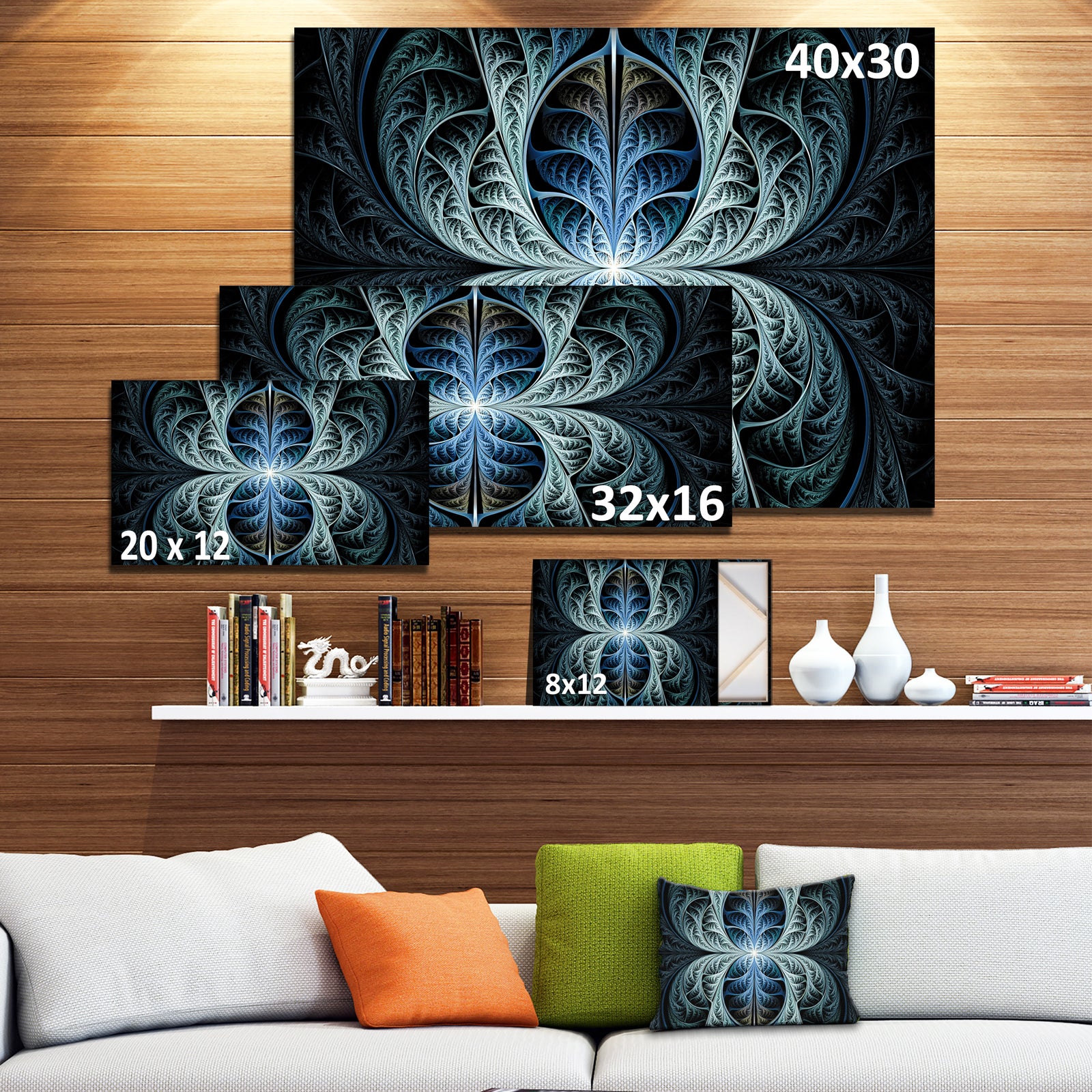 Glowing Blue Fabulous Fractal Art - Large Wall Art on Canvas