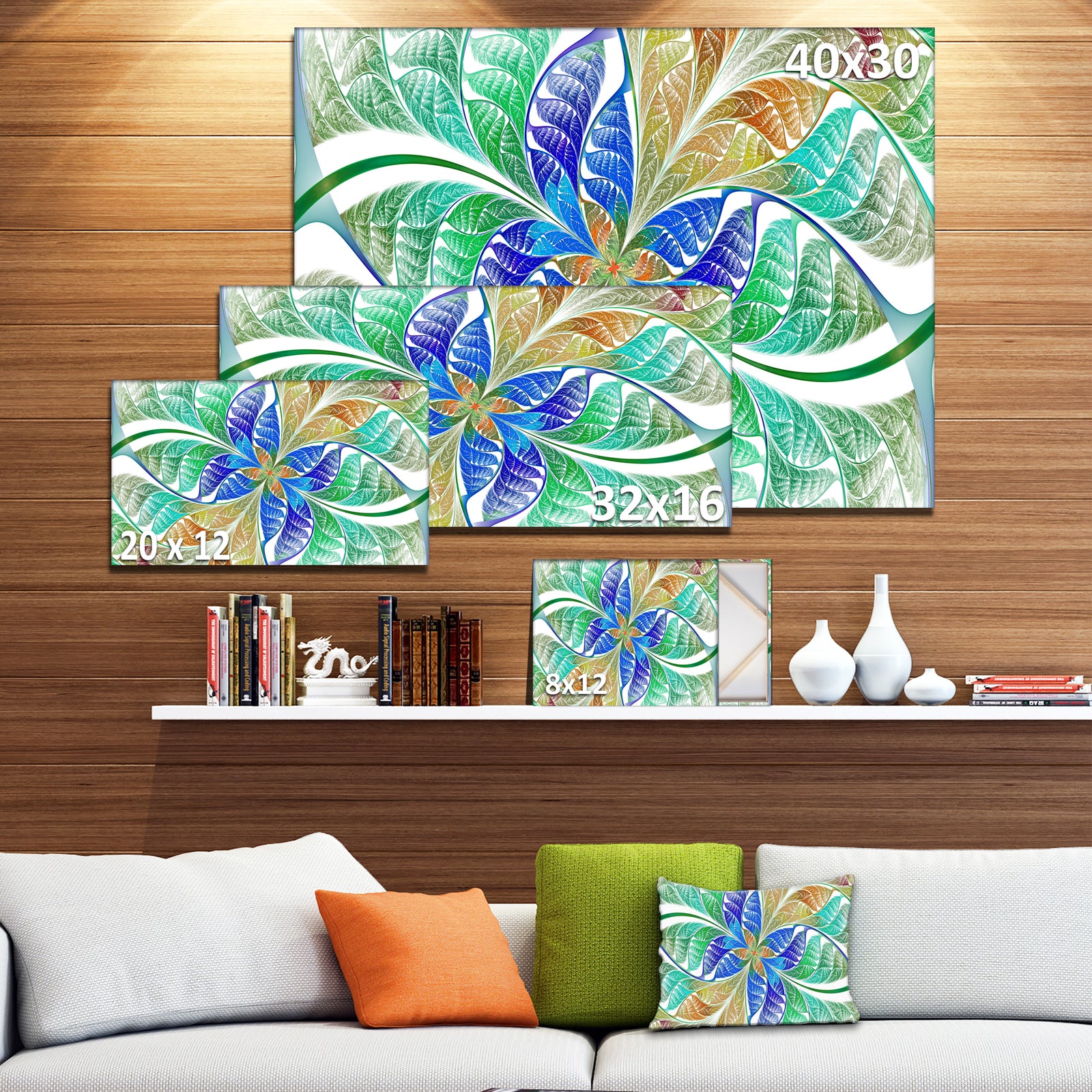 Light Blue Fractal Stained Glass - Large Wall Art on Canvas