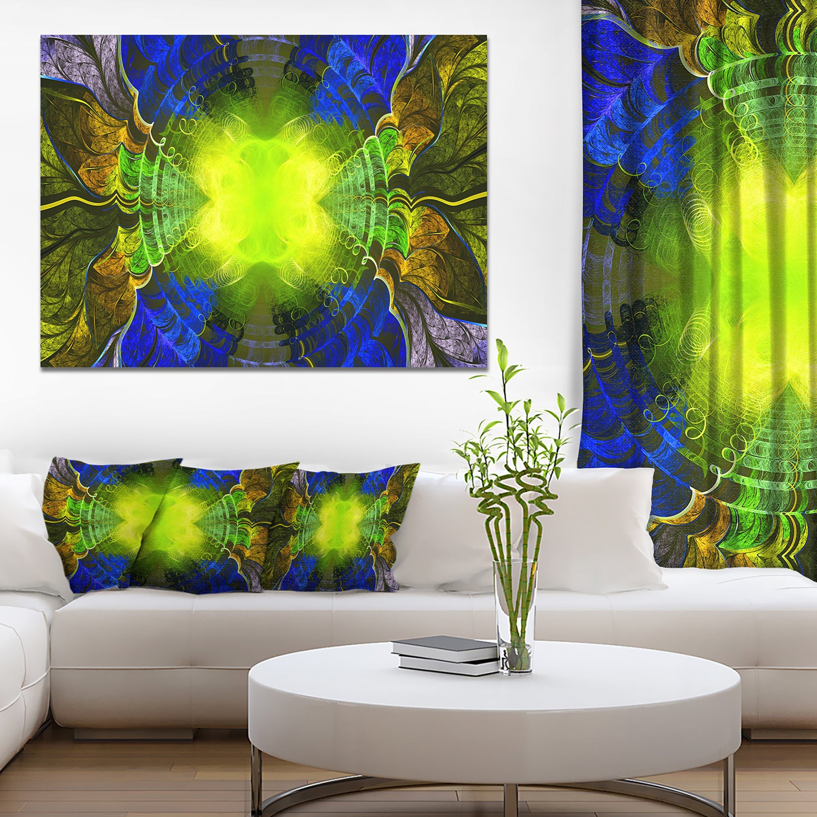 Green Golden Fractal Stained Glass - Large Wall Art on Canvas